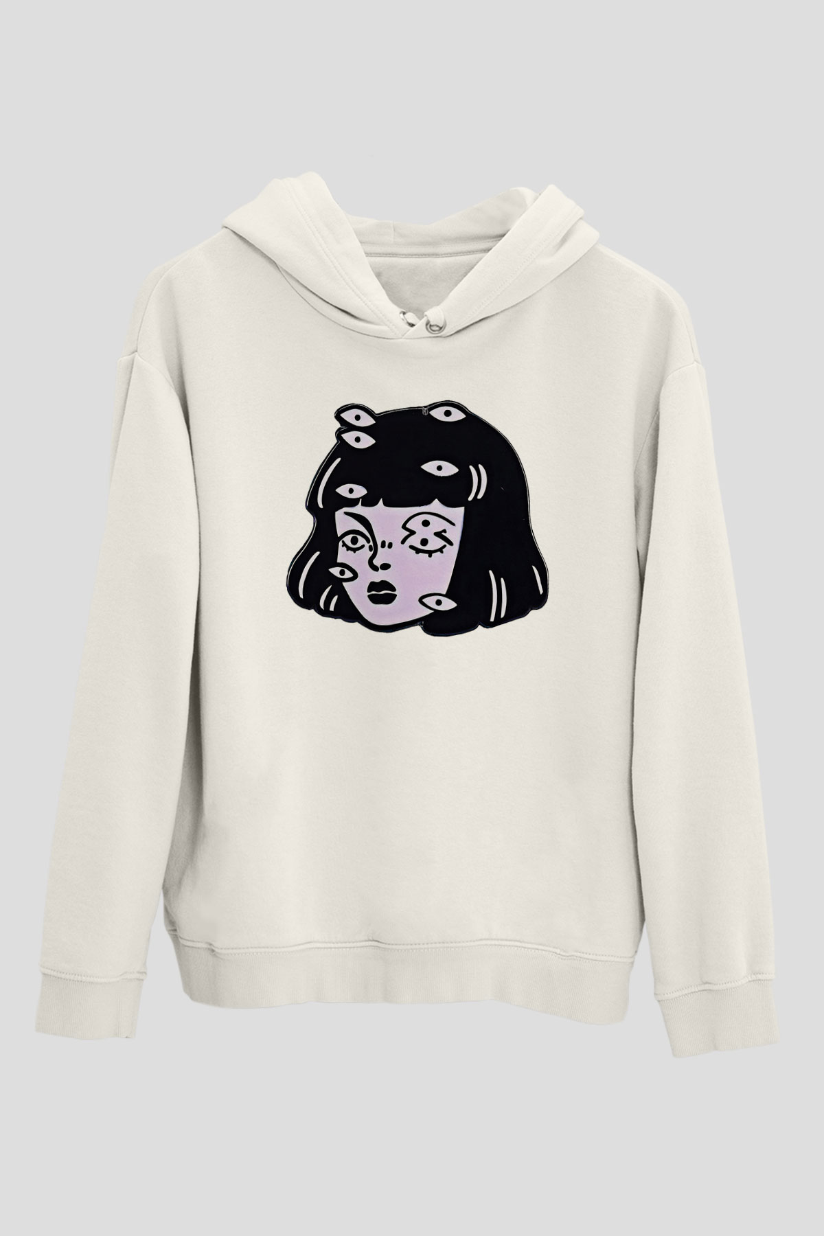 Halloween Baskılı Beyaz Unisex Kapüşonlu Sweatshirt