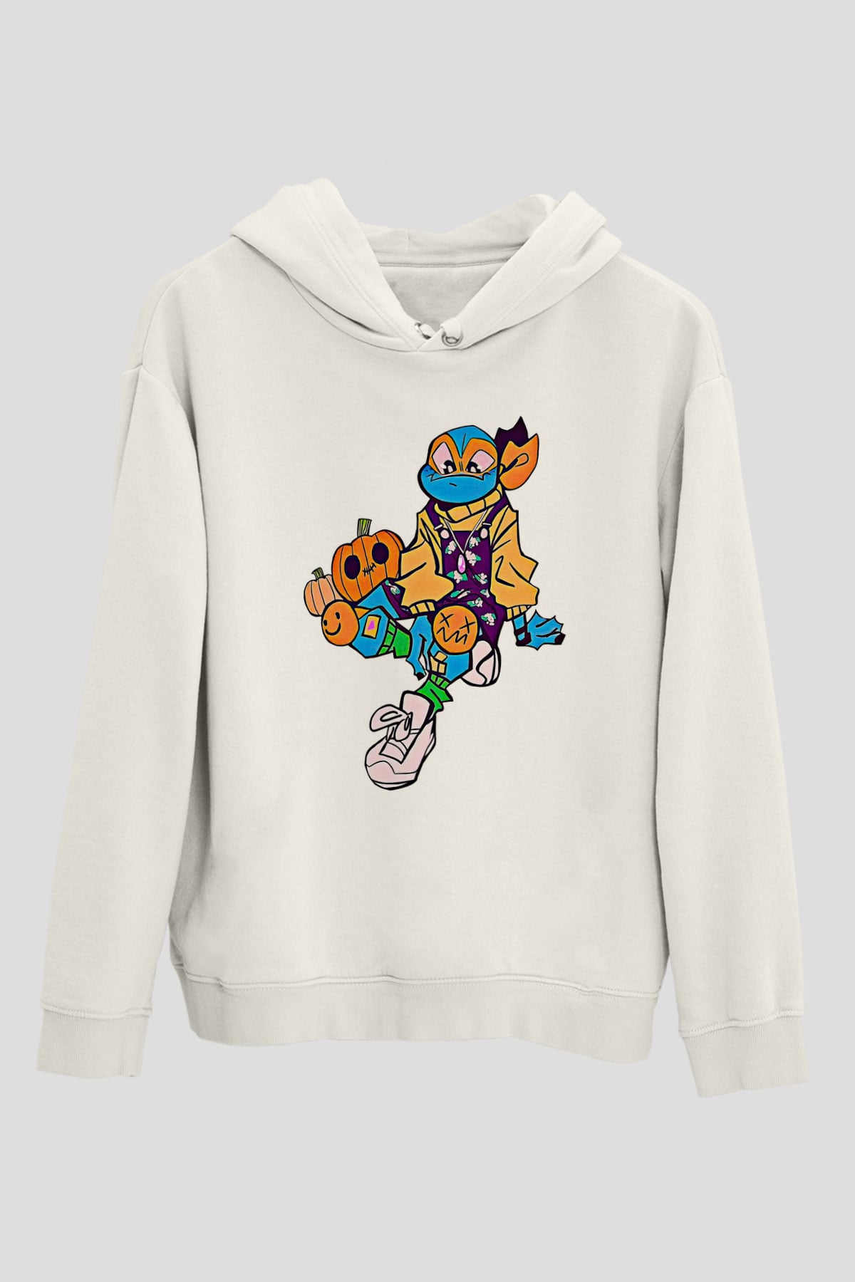 Halloween Baskılı Beyaz Unisex Kapüşonlu Sweatshirt