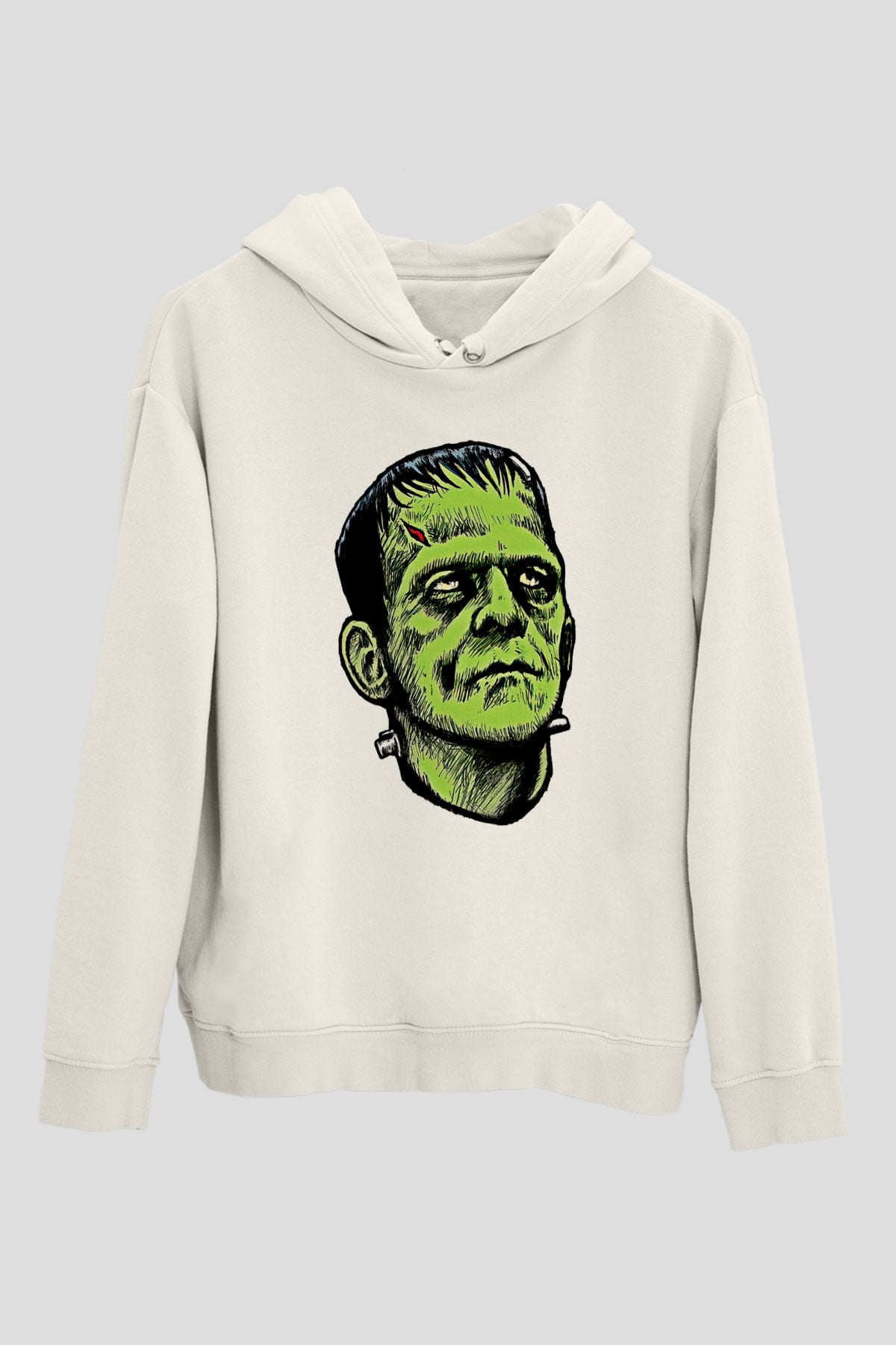Halloween Baskılı Beyaz Unisex Kapüşonlu Sweatshirt