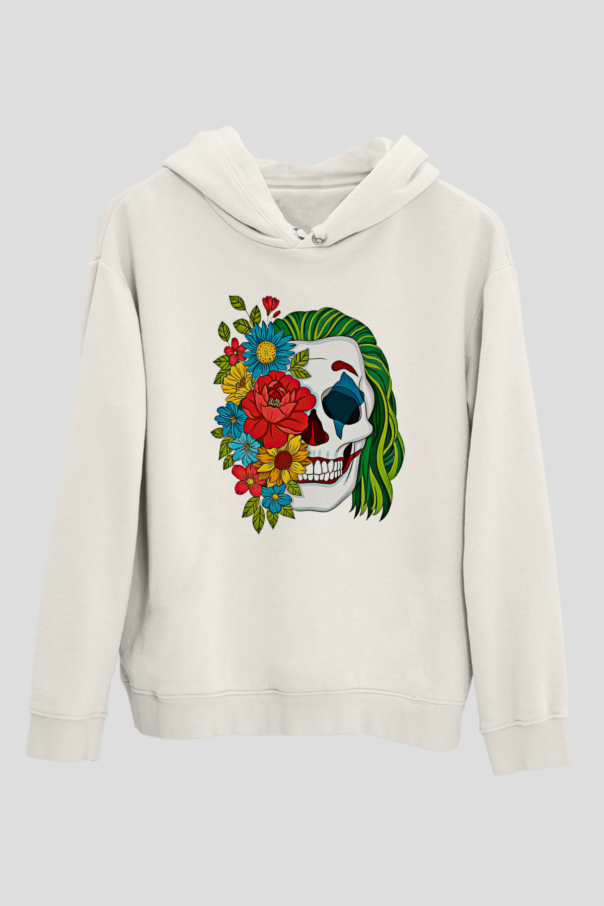 Halloween Baskılı Beyaz Unisex Kapüşonlu Sweatshirt