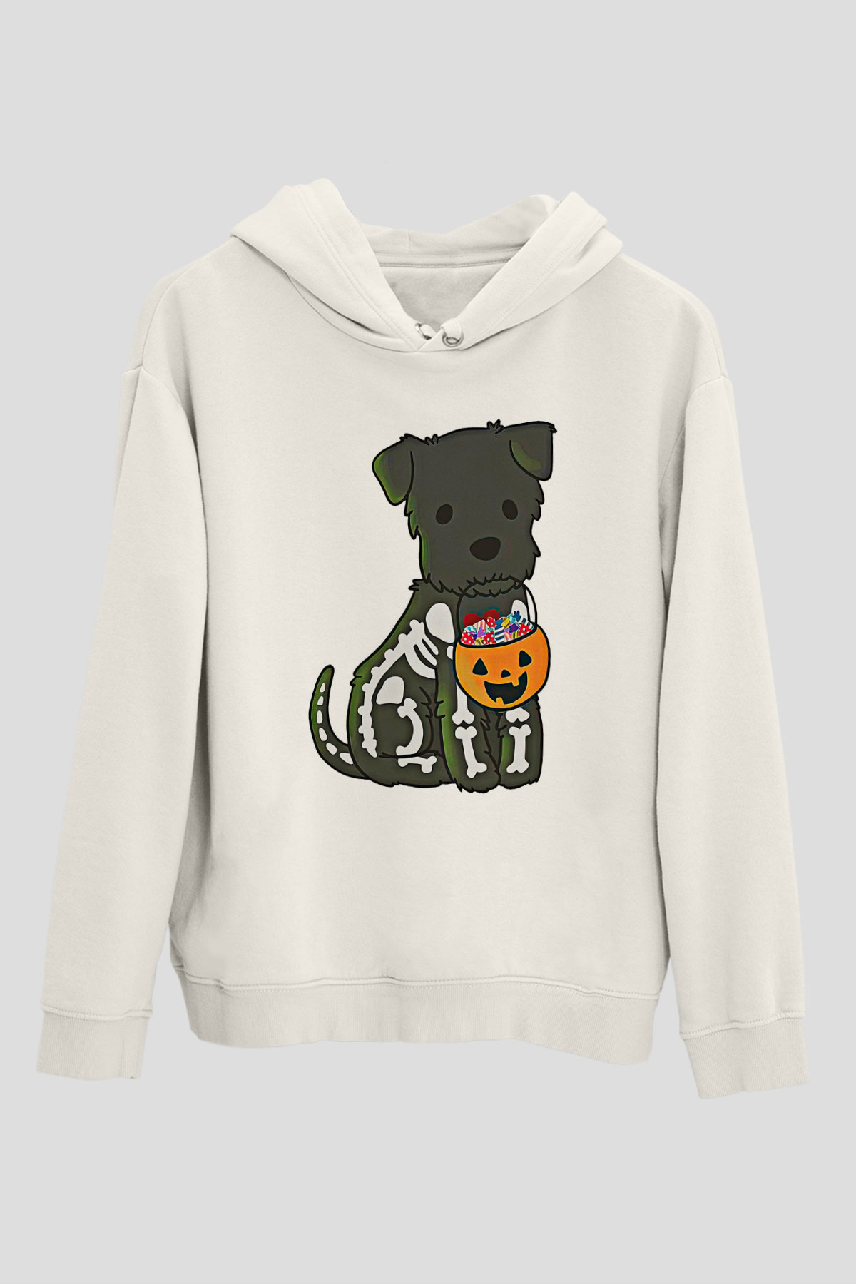 Halloween Baskılı Beyaz Unisex Kapüşonlu Sweatshirt