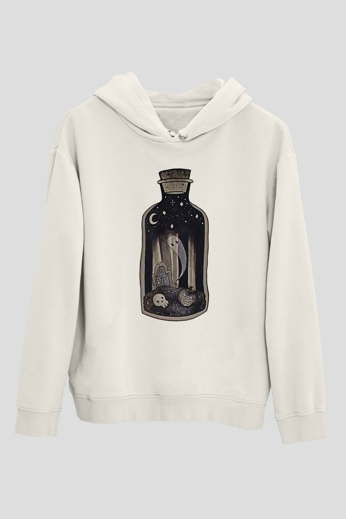 Halloween Baskılı Beyaz Unisex Kapüşonlu Sweatshirt