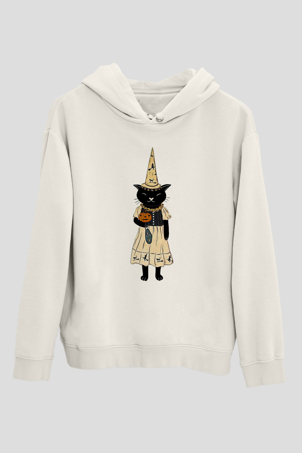 Halloween Baskılı Beyaz Unisex Kapüşonlu Sweatshirt