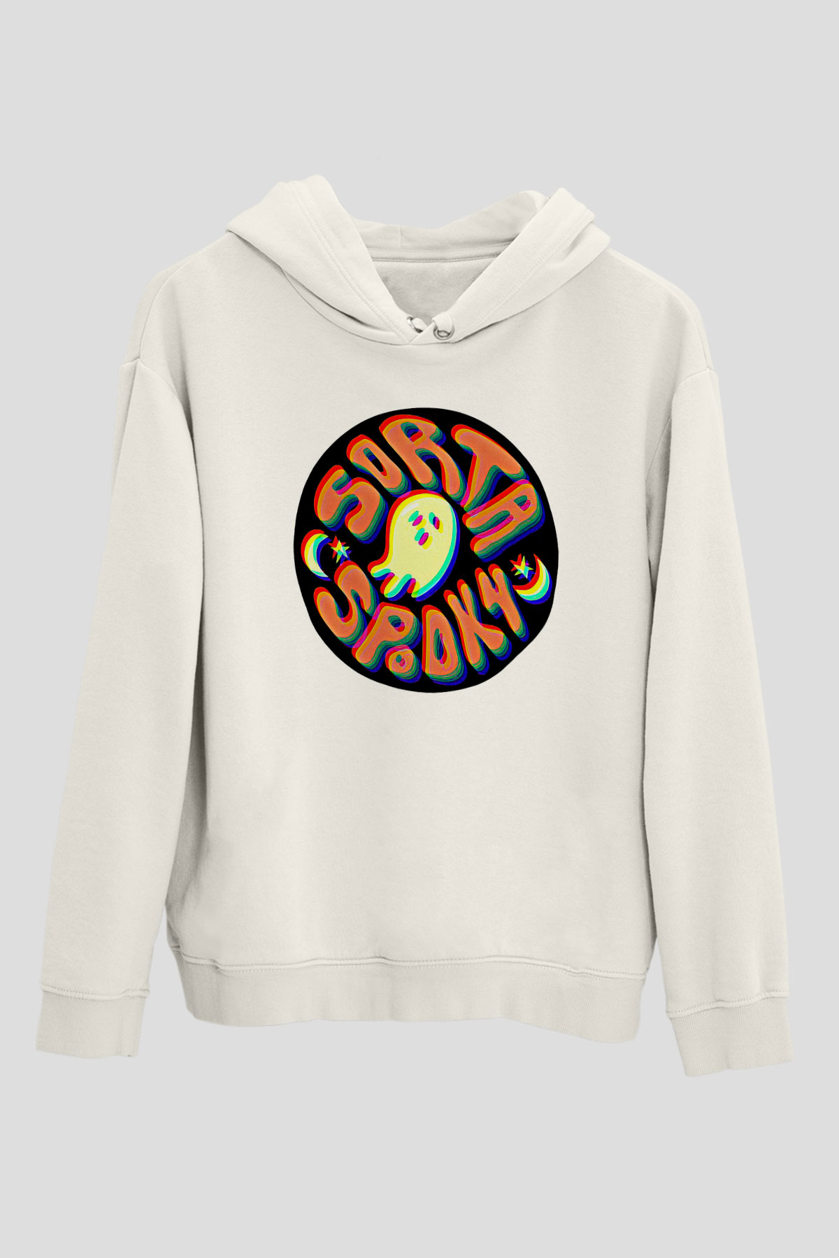 Halloween Baskılı Beyaz Unisex Kapüşonlu Sweatshirt