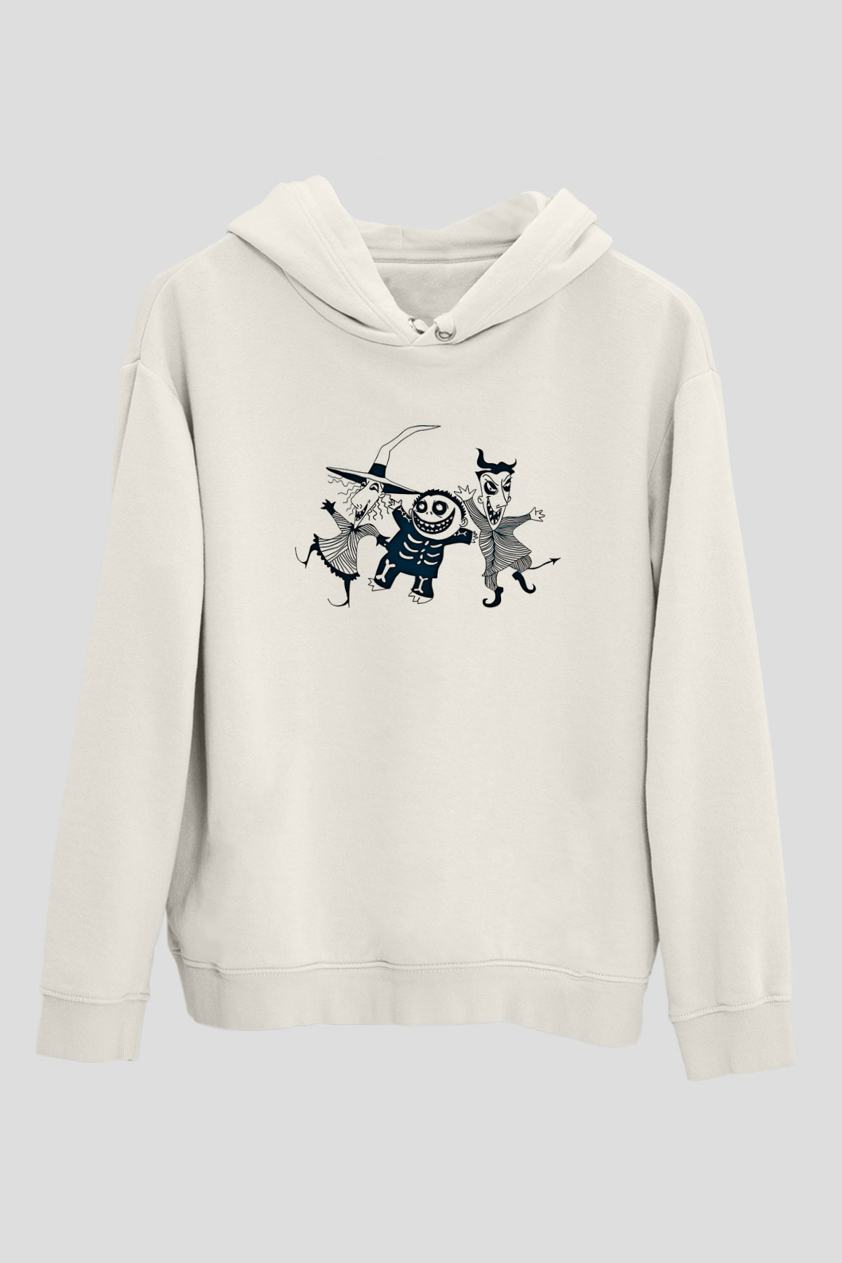 Halloween Baskılı Beyaz Unisex Kapüşonlu Sweatshirt