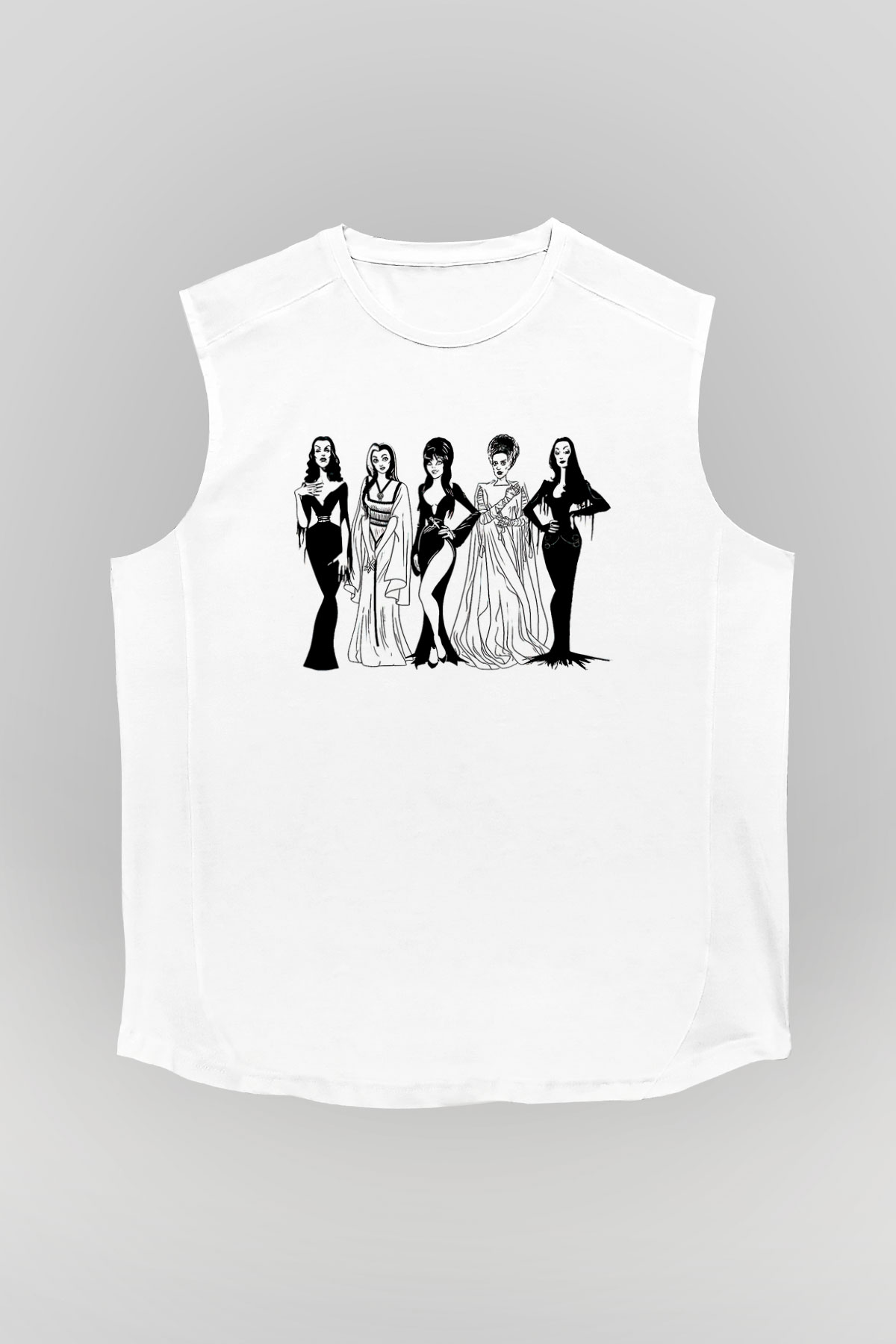 Halloween Baskılı Beyaz Unisex Kolsuz Tişört - Tshirt