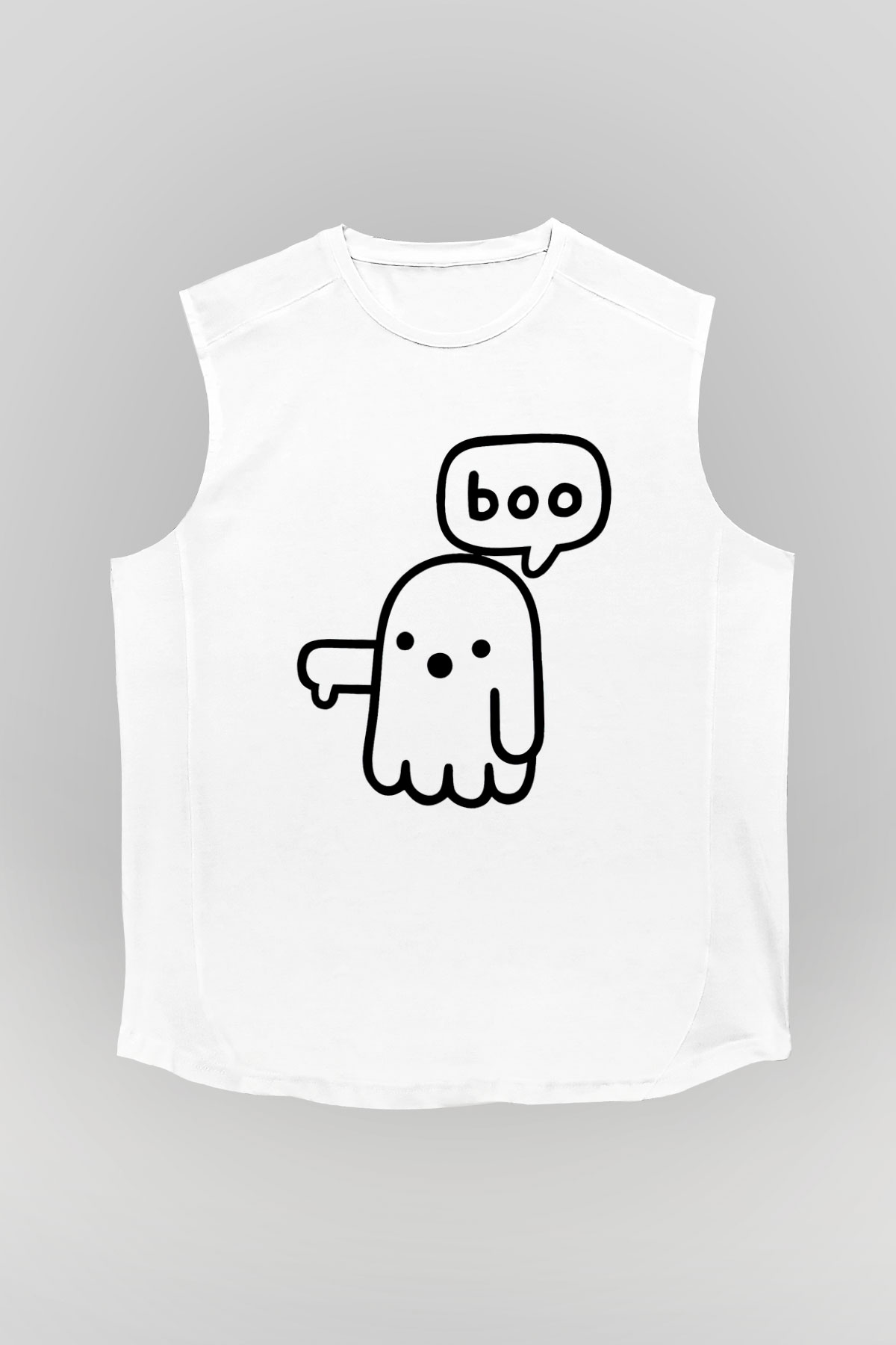 Halloween Baskılı Beyaz Unisex Kolsuz Tişört - Tshirt