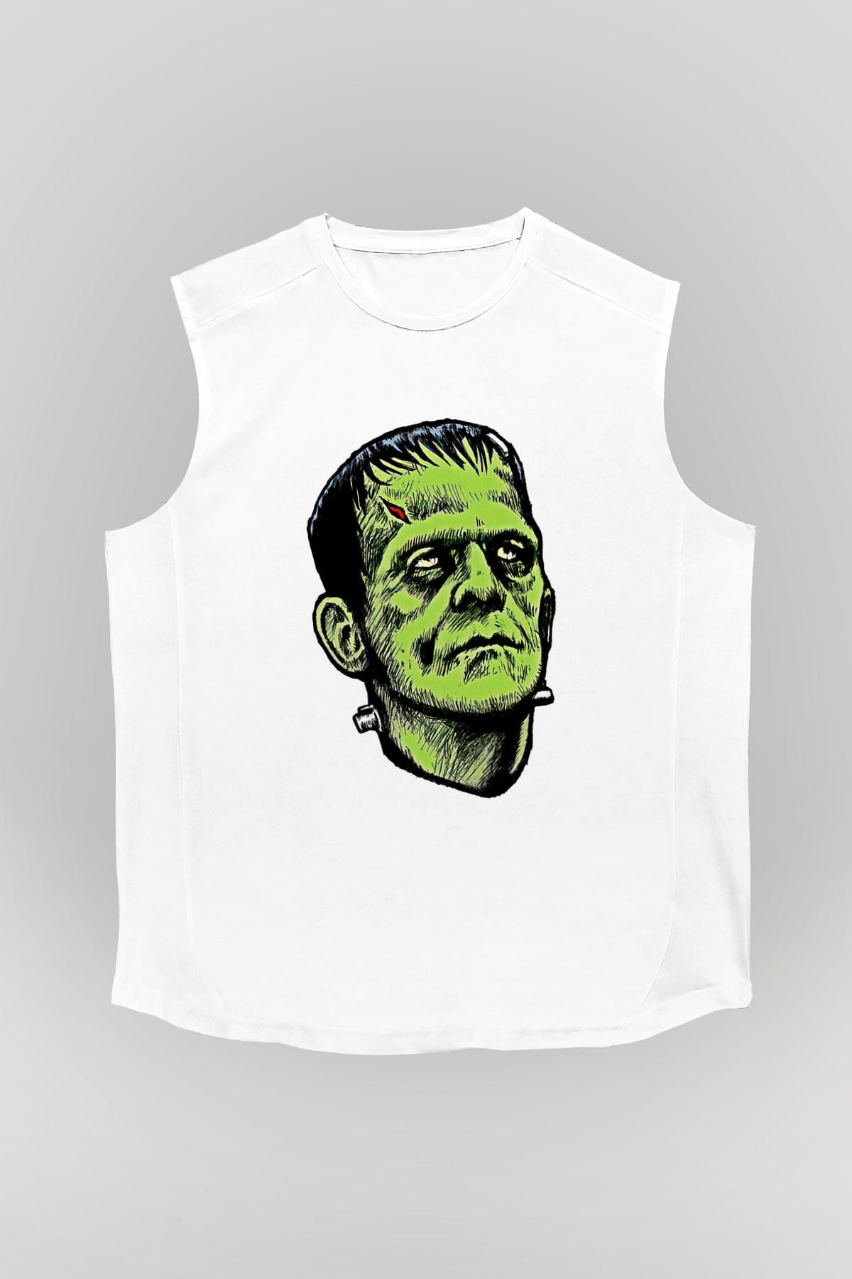 Halloween Baskılı Beyaz Unisex Kolsuz Tişört - Tshirt