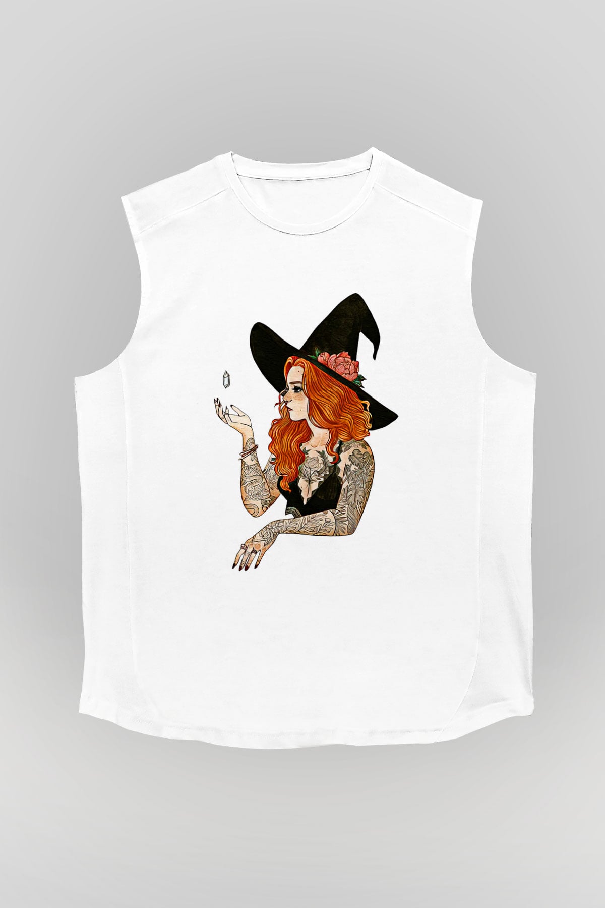 Halloween Baskılı Beyaz Unisex Kolsuz Tişört - Tshirt