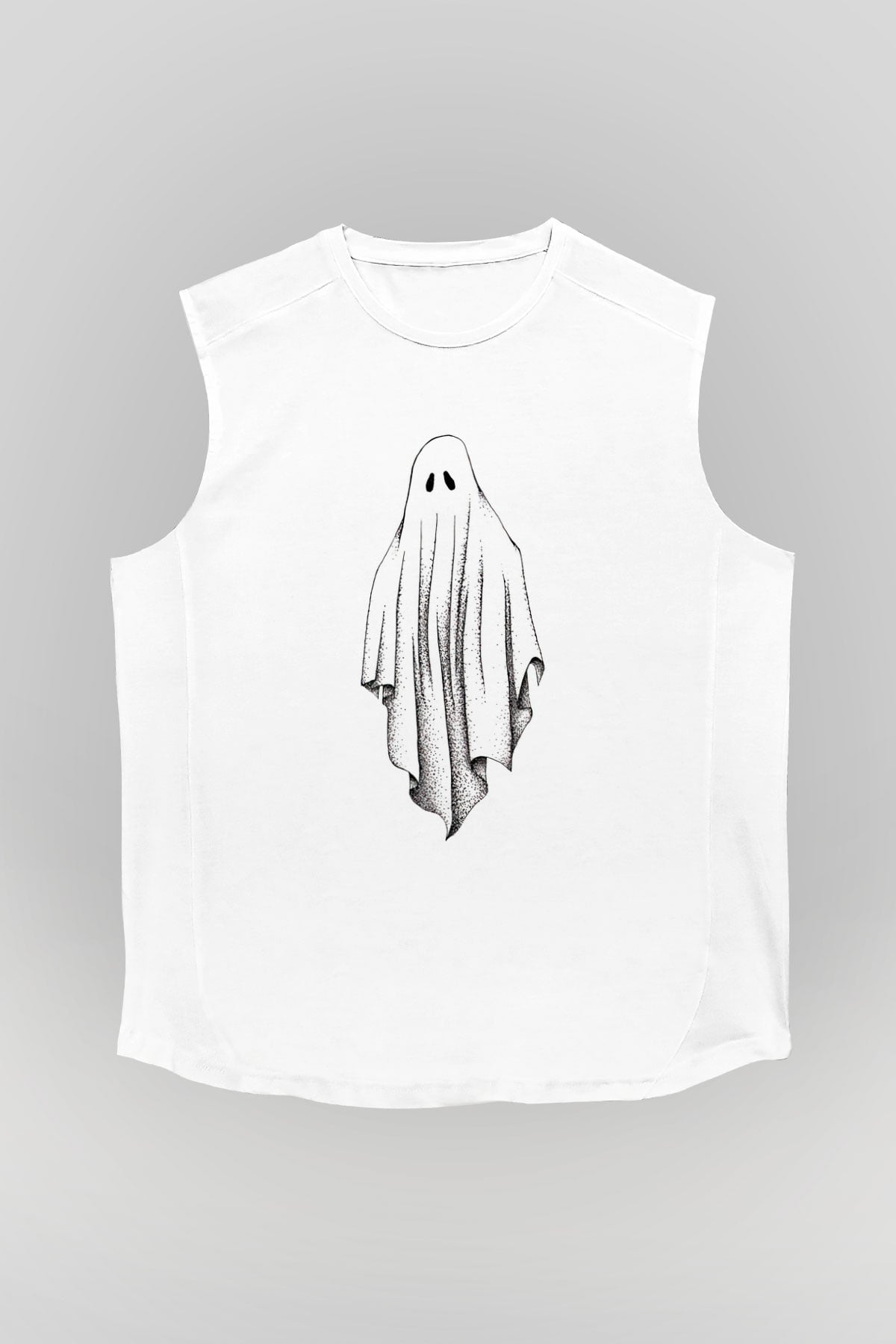 Halloween Baskılı Beyaz Unisex Kolsuz Tişört - Tshirt