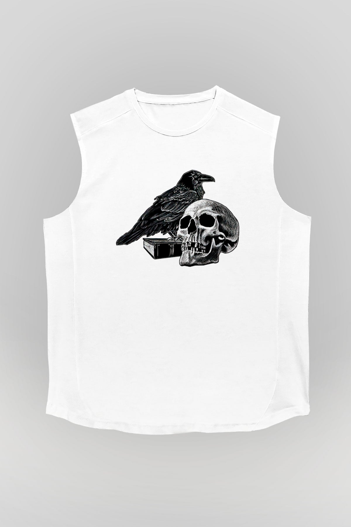 Halloween Baskılı Beyaz Unisex Kolsuz Tişört - Tshirt