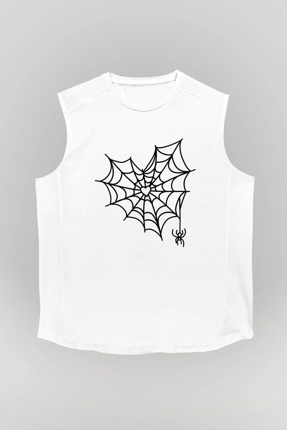 Halloween Baskılı Beyaz Unisex Kolsuz Tişört - Tshirt