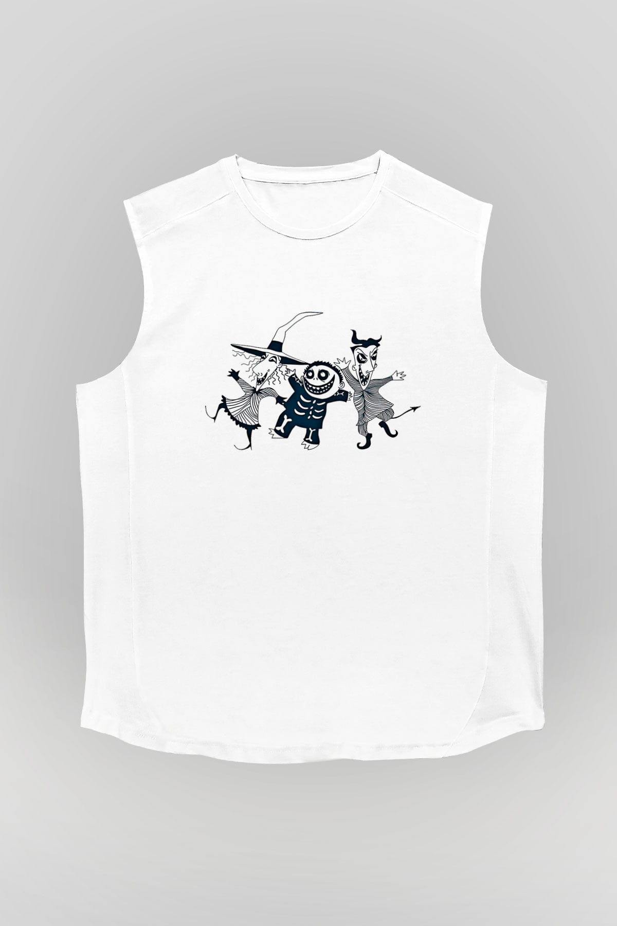 Halloween Baskılı Beyaz Unisex Kolsuz Tişört - Tshirt