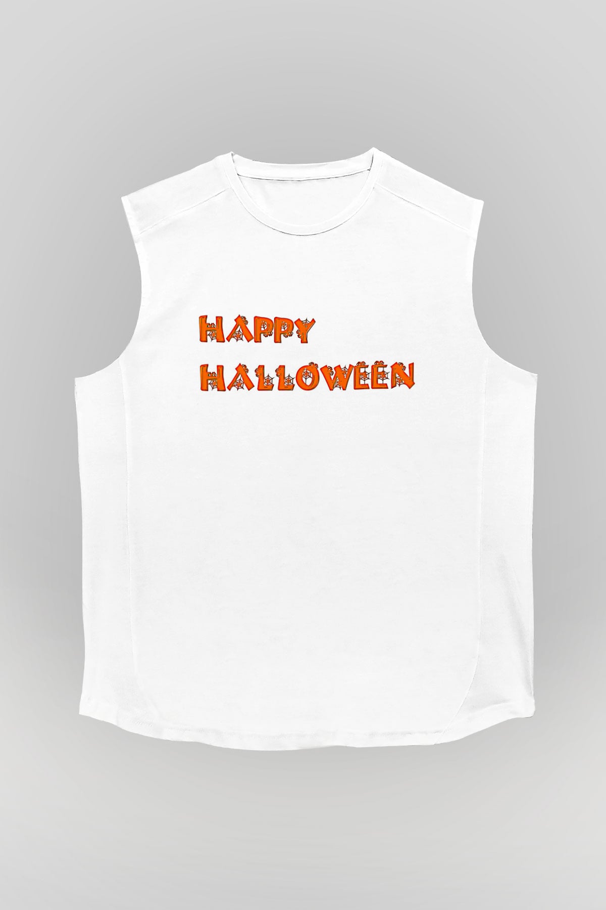 Halloween Baskılı Beyaz Unisex Kolsuz Tişört - Tshirt