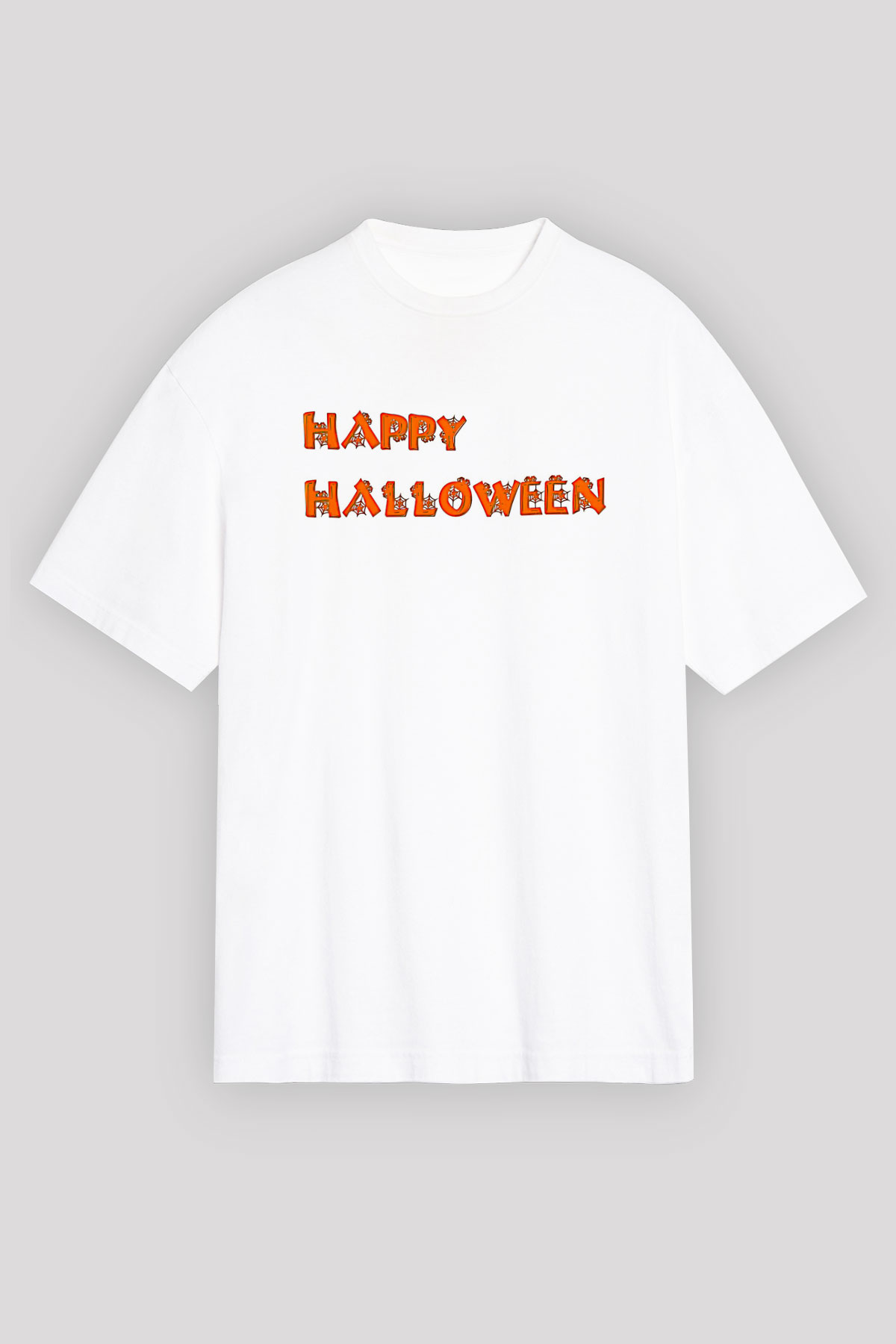 Halloween Baskılı Beyaz Unisex Oversize Tişört - Tshirt