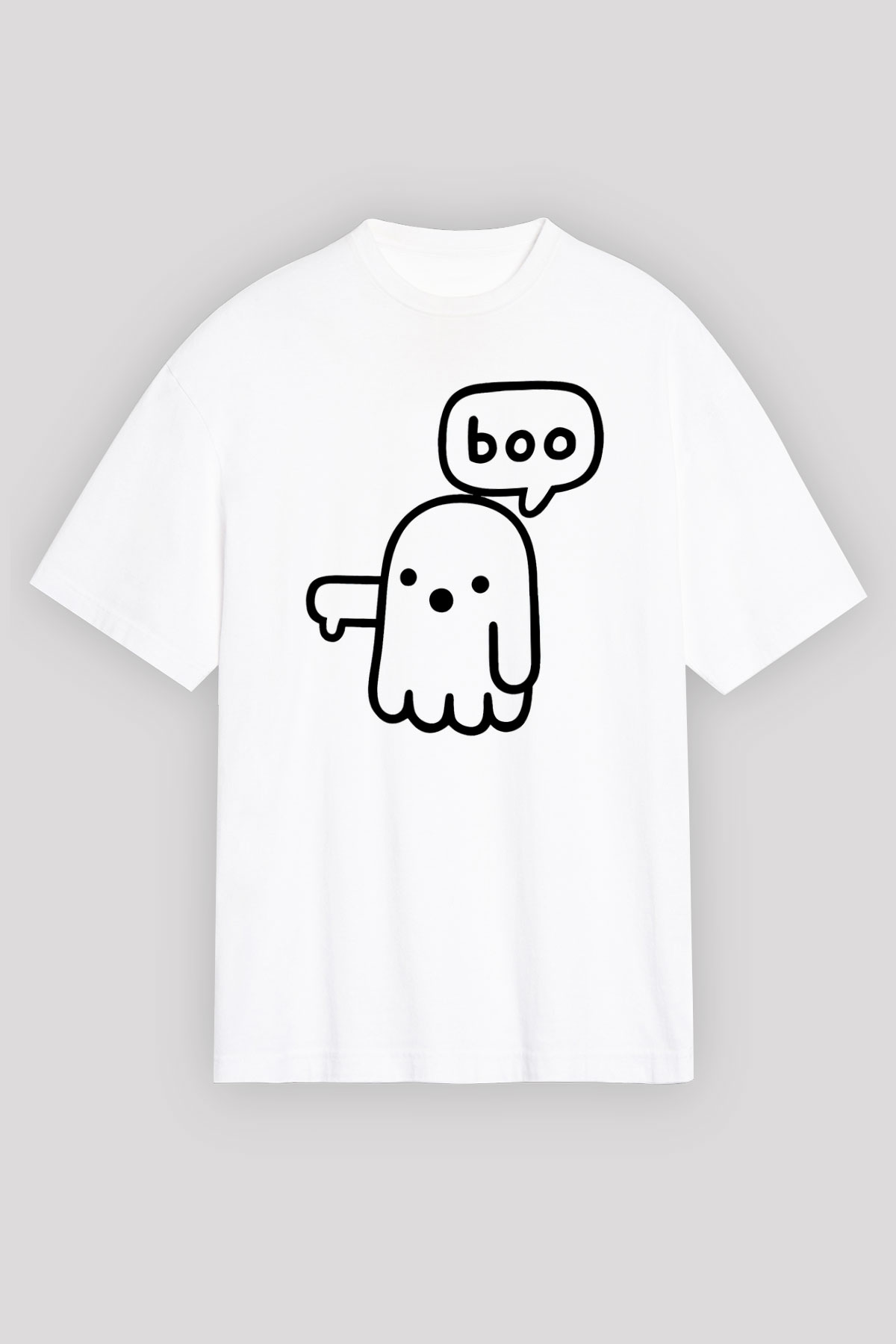 Halloween Baskılı Beyaz Unisex Oversize Tişört - Tshirt
