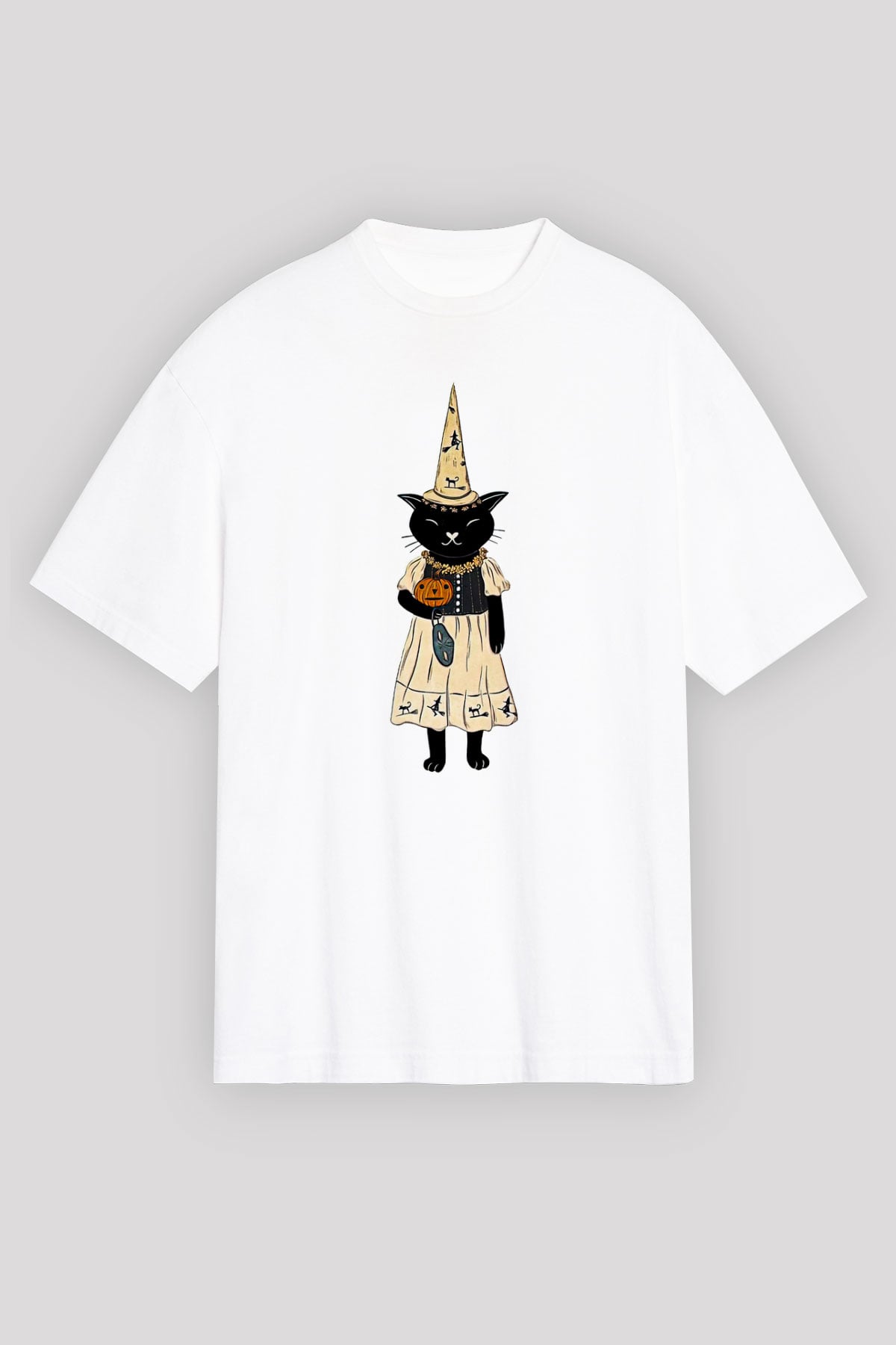 Halloween Baskılı Beyaz Unisex Oversize Tişört - Tshirt