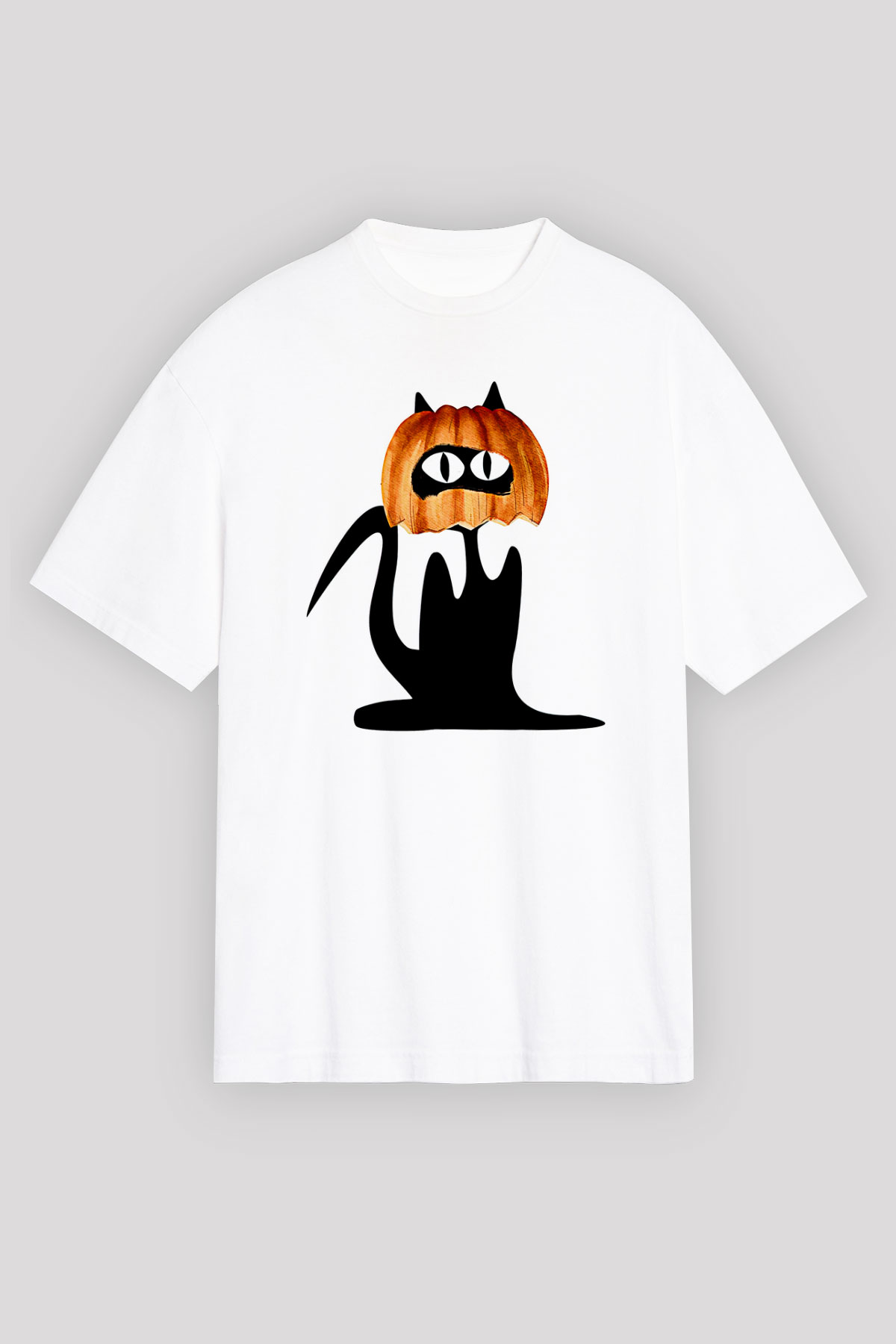 Halloween Baskılı Beyaz Unisex Oversize Tişört - Tshirt