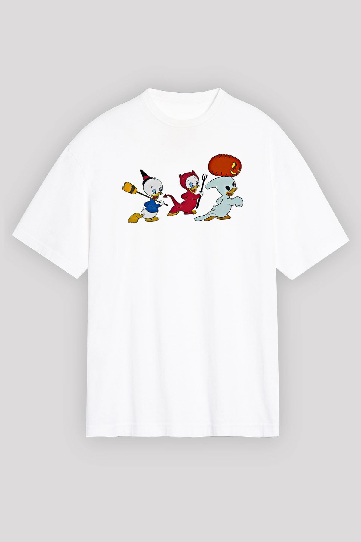 Halloween Baskılı Beyaz Unisex Oversize Tişört - Tshirt