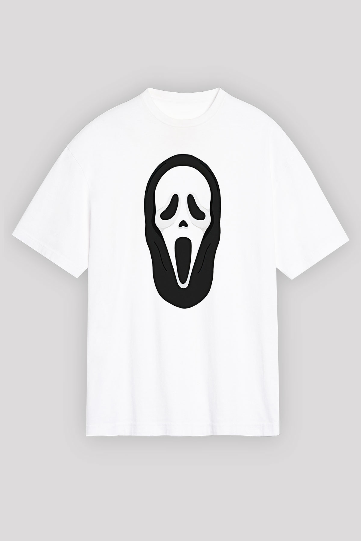 Halloween Baskılı Beyaz Unisex Oversize Tişört - Tshirt