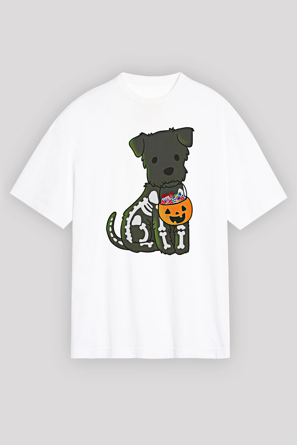 Halloween Baskılı Beyaz Unisex Oversize Tişört - Tshirt