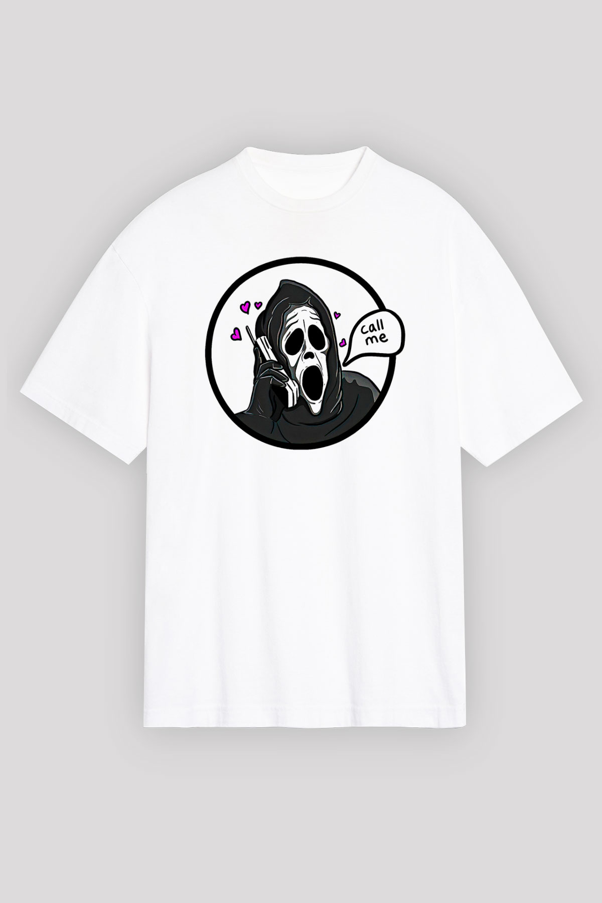 Halloween Baskılı Beyaz Unisex Oversize Tişört - Tshirt