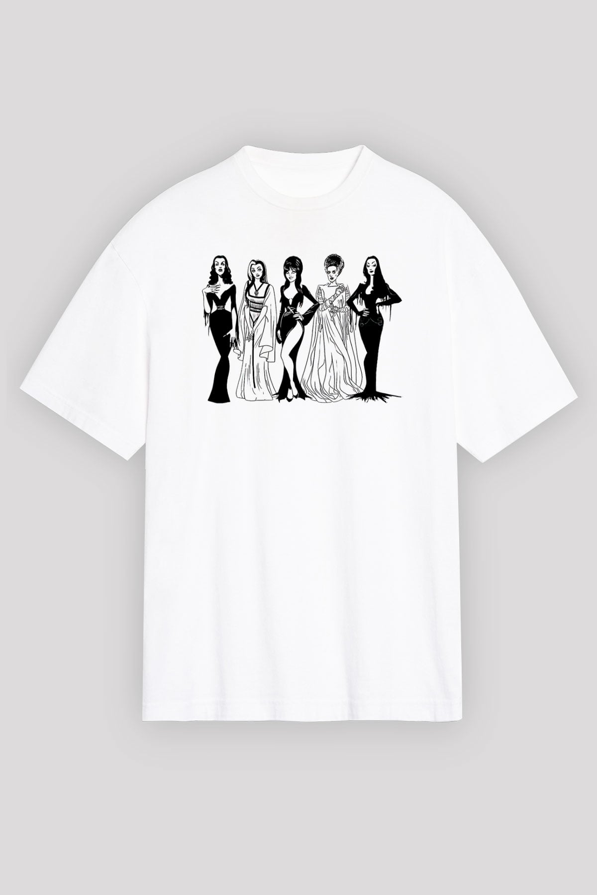 Halloween Baskılı Beyaz Unisex Oversize Tişört - Tshirt