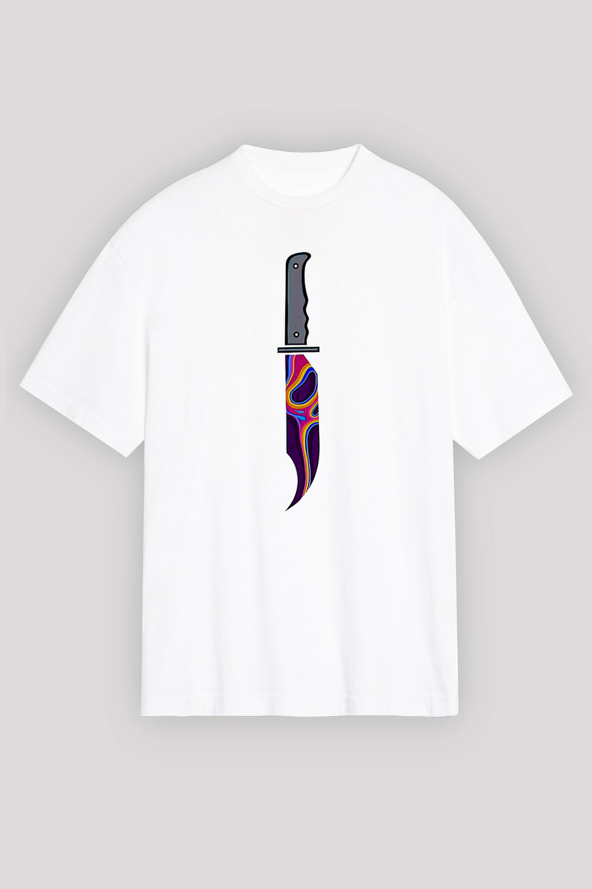 Halloween Baskılı Beyaz Unisex Oversize Tişört - Tshirt