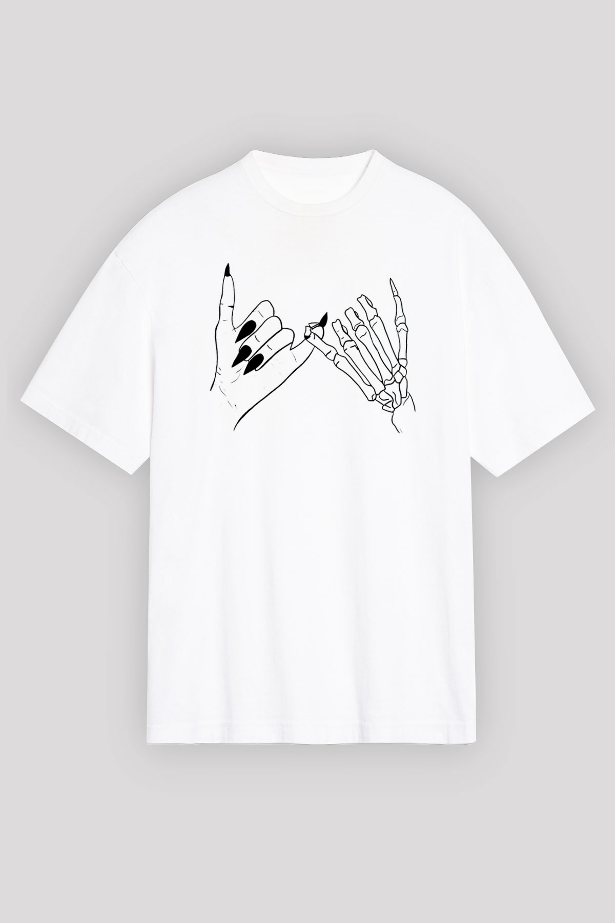 Halloween Baskılı Beyaz Unisex Oversize Tişört - Tshirt