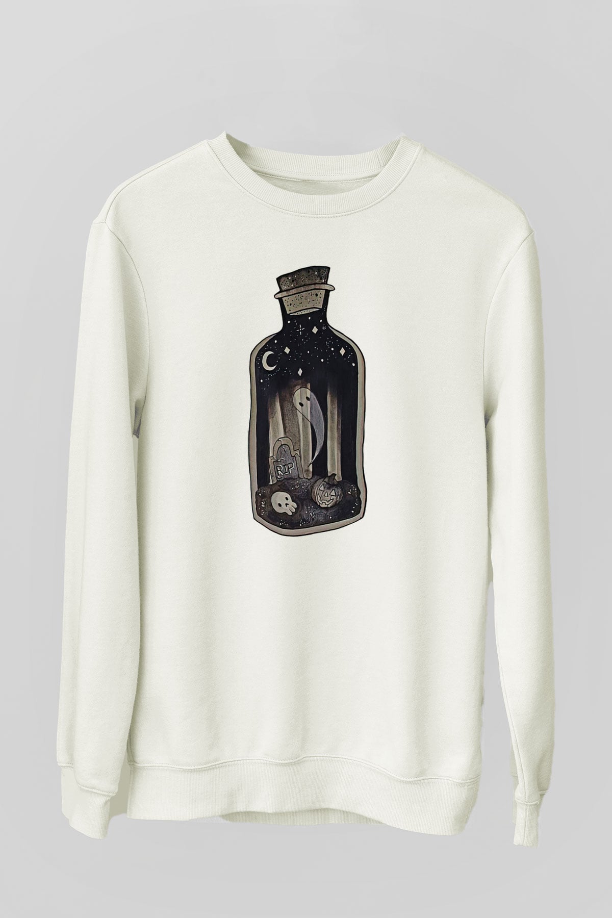 Halloween Baskılı Beyaz Unisex Sweatshirt