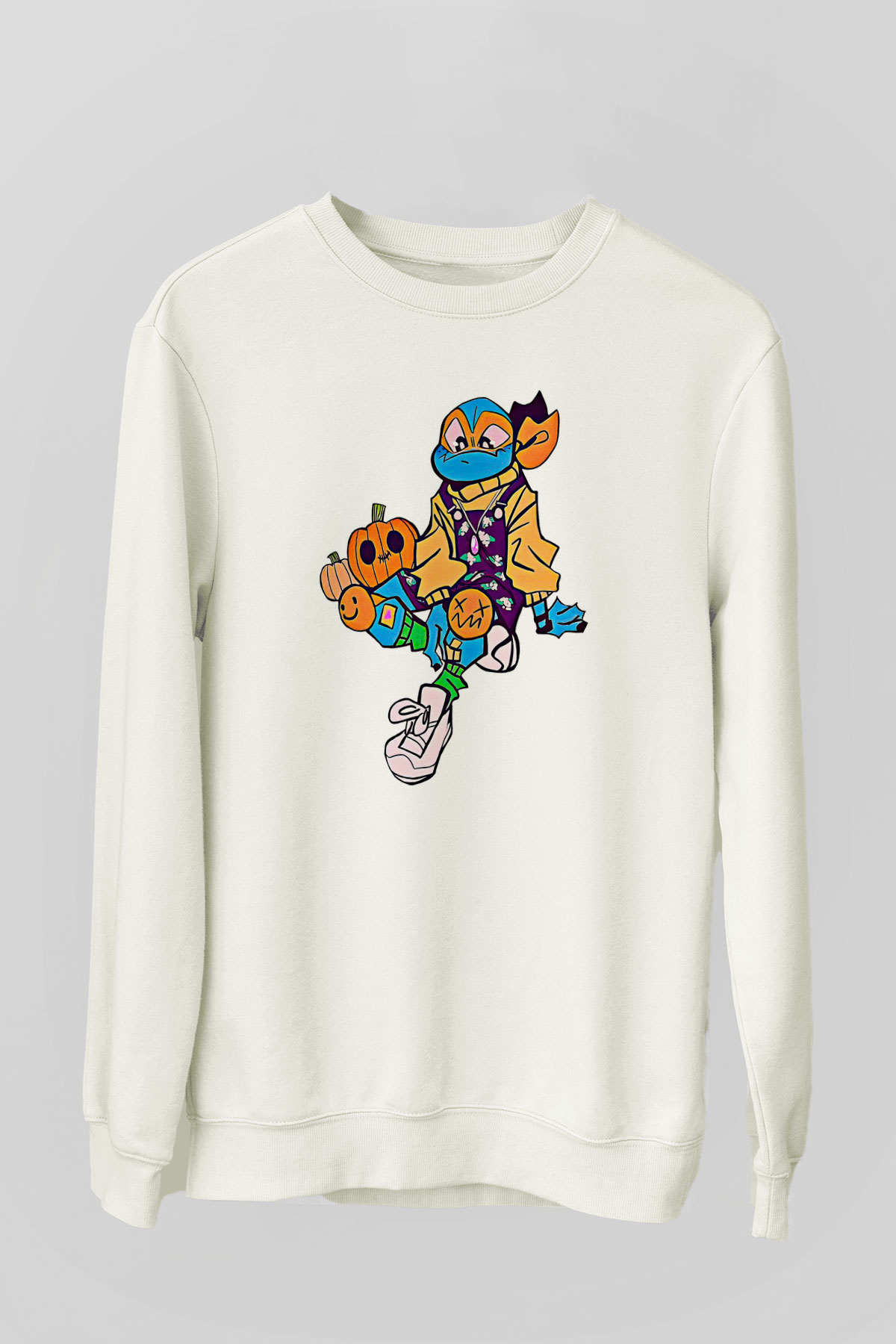 Halloween Baskılı Beyaz Unisex Sweatshirt