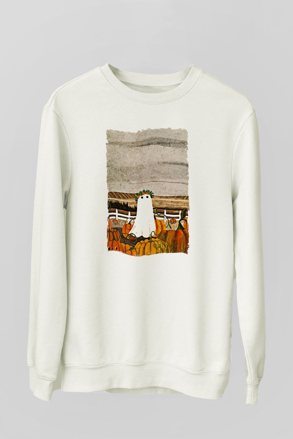 Halloween Baskılı Beyaz Unisex Sweatshirt