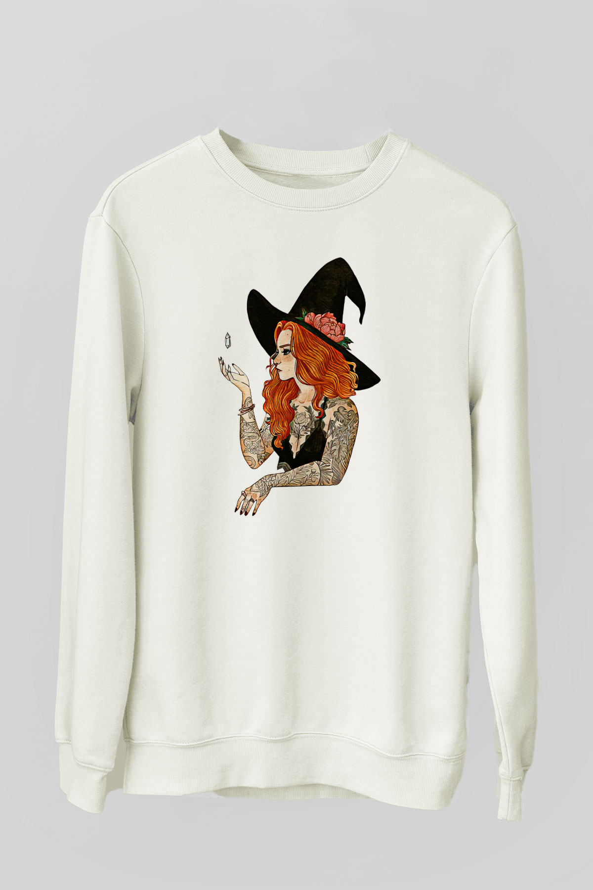 Halloween Baskılı Beyaz Unisex Sweatshirt