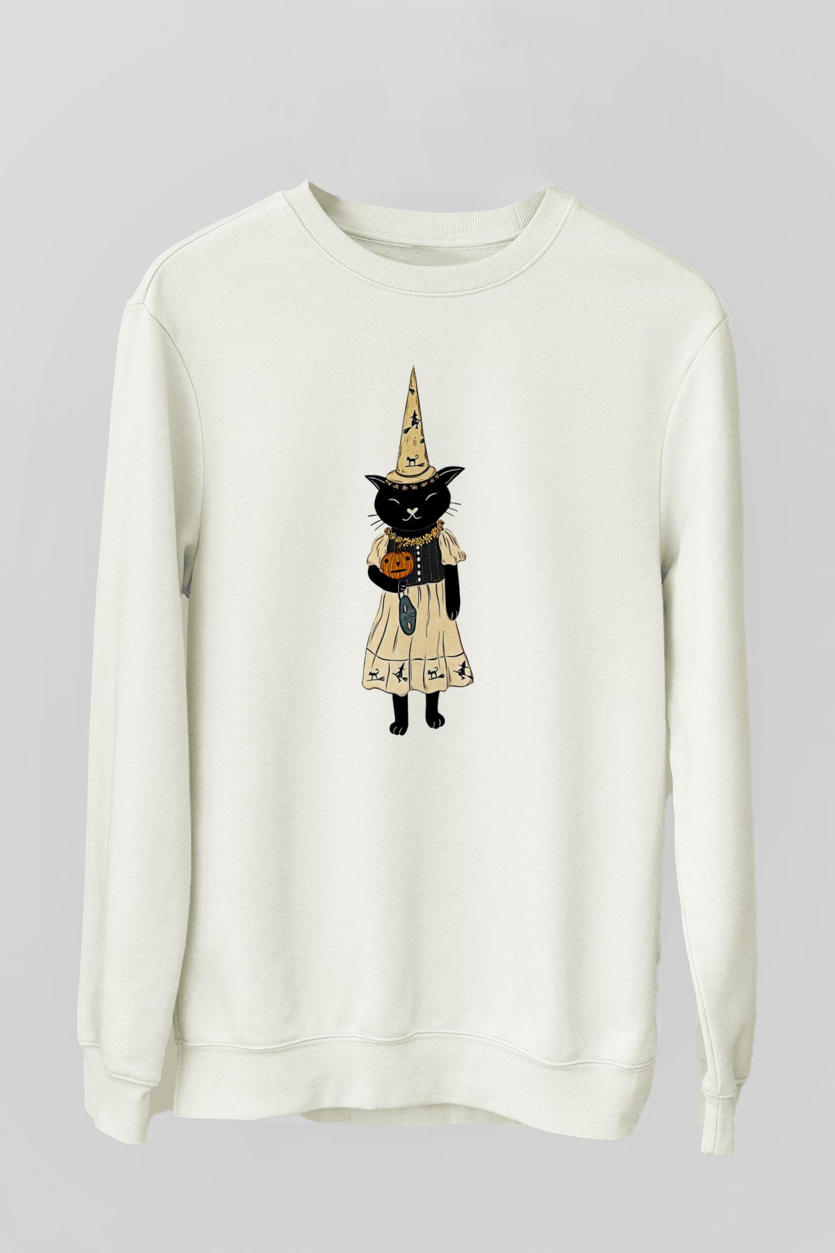 Halloween Baskılı Beyaz Unisex Sweatshirt