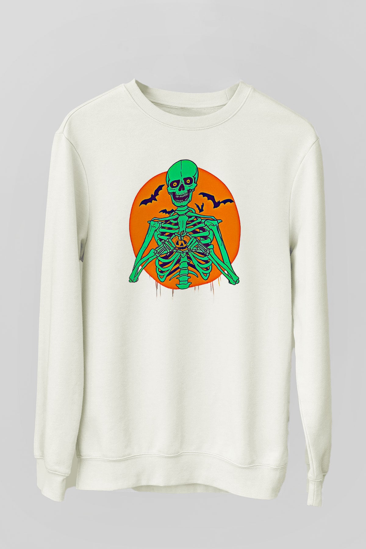 Halloween Baskılı Beyaz Unisex Sweatshirt
