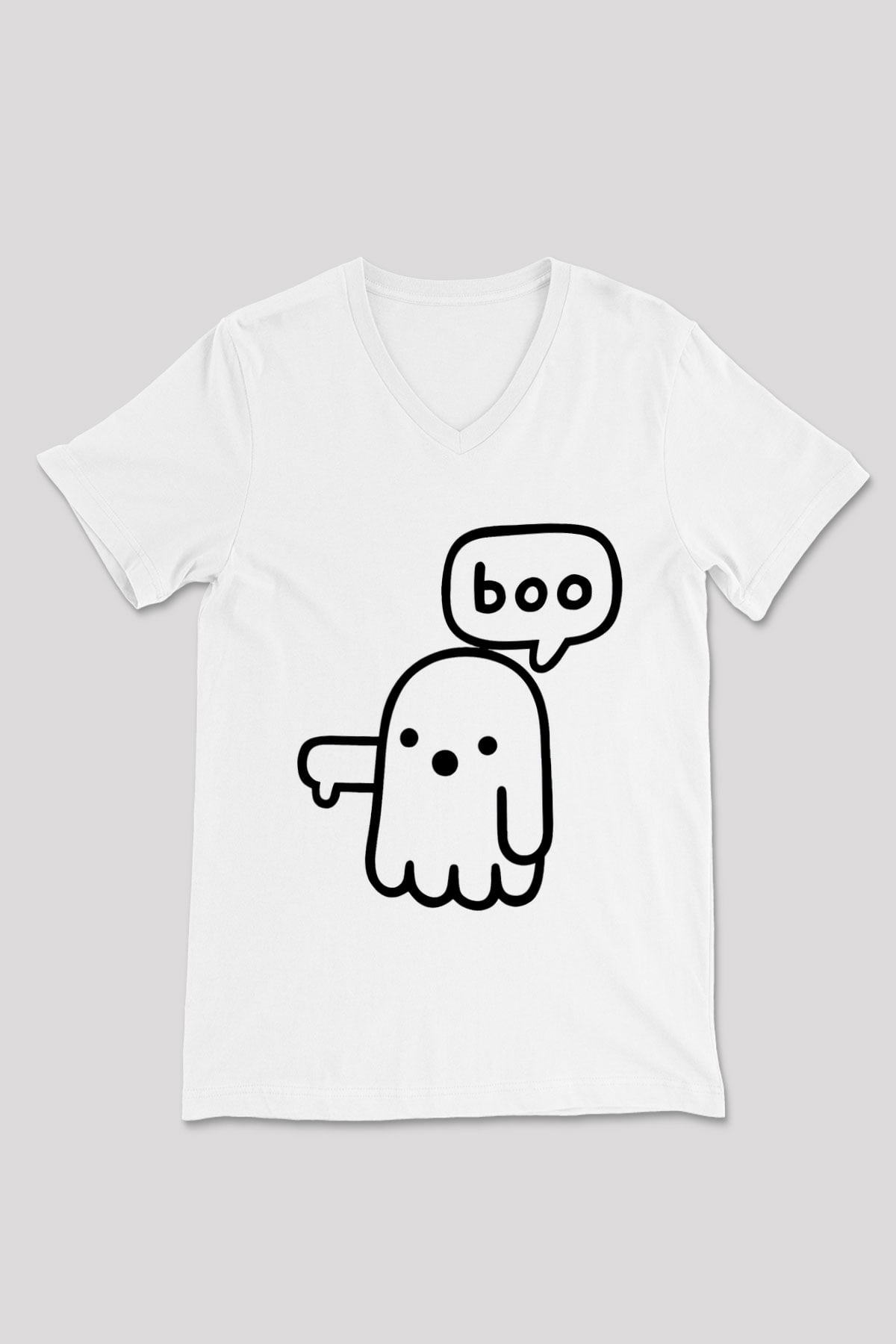 Halloween Baskılı Beyaz Unisex V Yaka Tişört - Tshirt