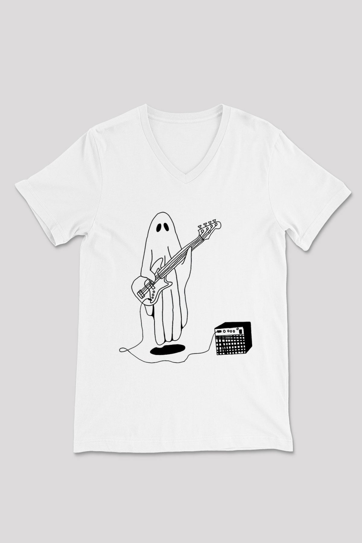 Halloween Baskılı Beyaz Unisex V Yaka Tişört - Tshirt