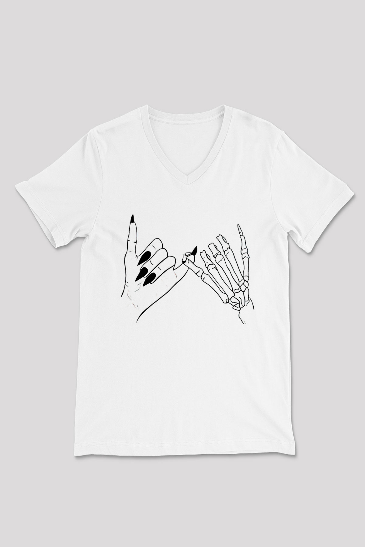 Halloween Baskılı Beyaz Unisex V Yaka Tişört - Tshirt