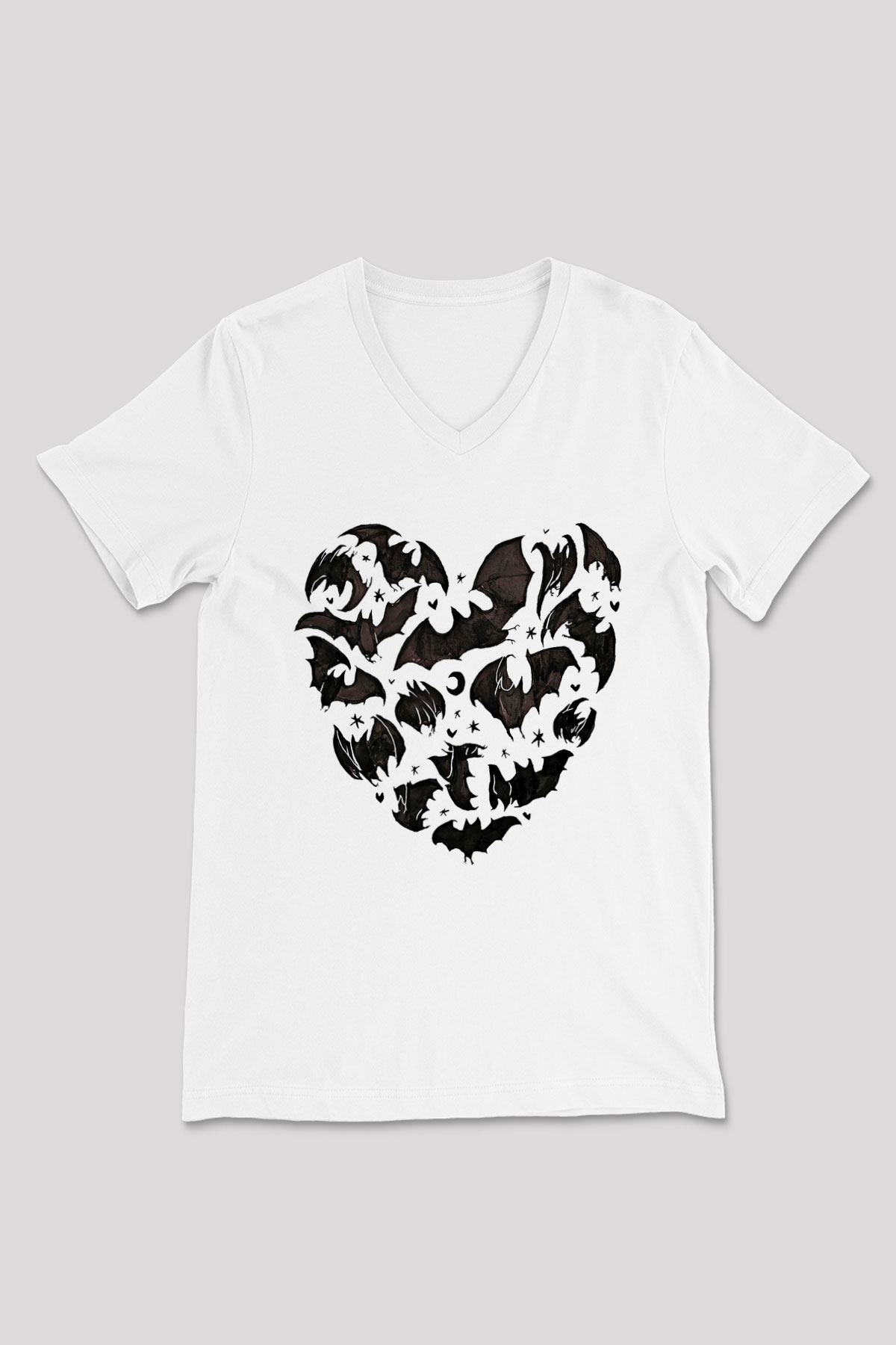 Halloween Baskılı Beyaz Unisex V Yaka Tişört - Tshirt