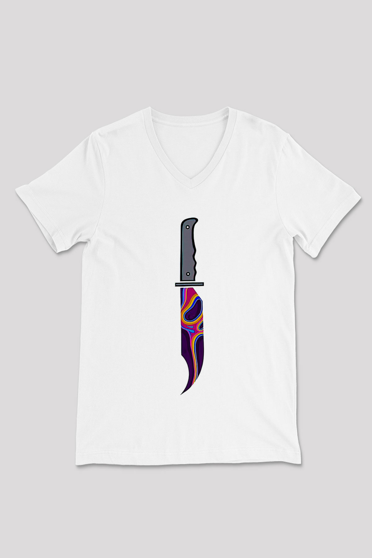 Halloween Baskılı Beyaz Unisex V Yaka Tişört - Tshirt