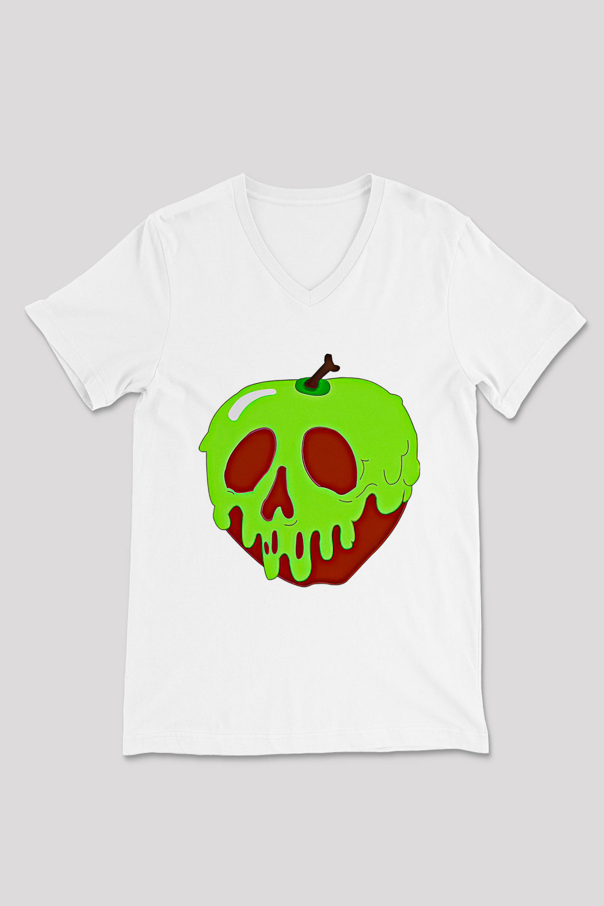 Halloween Baskılı Beyaz Unisex V Yaka Tişört - Tshirt