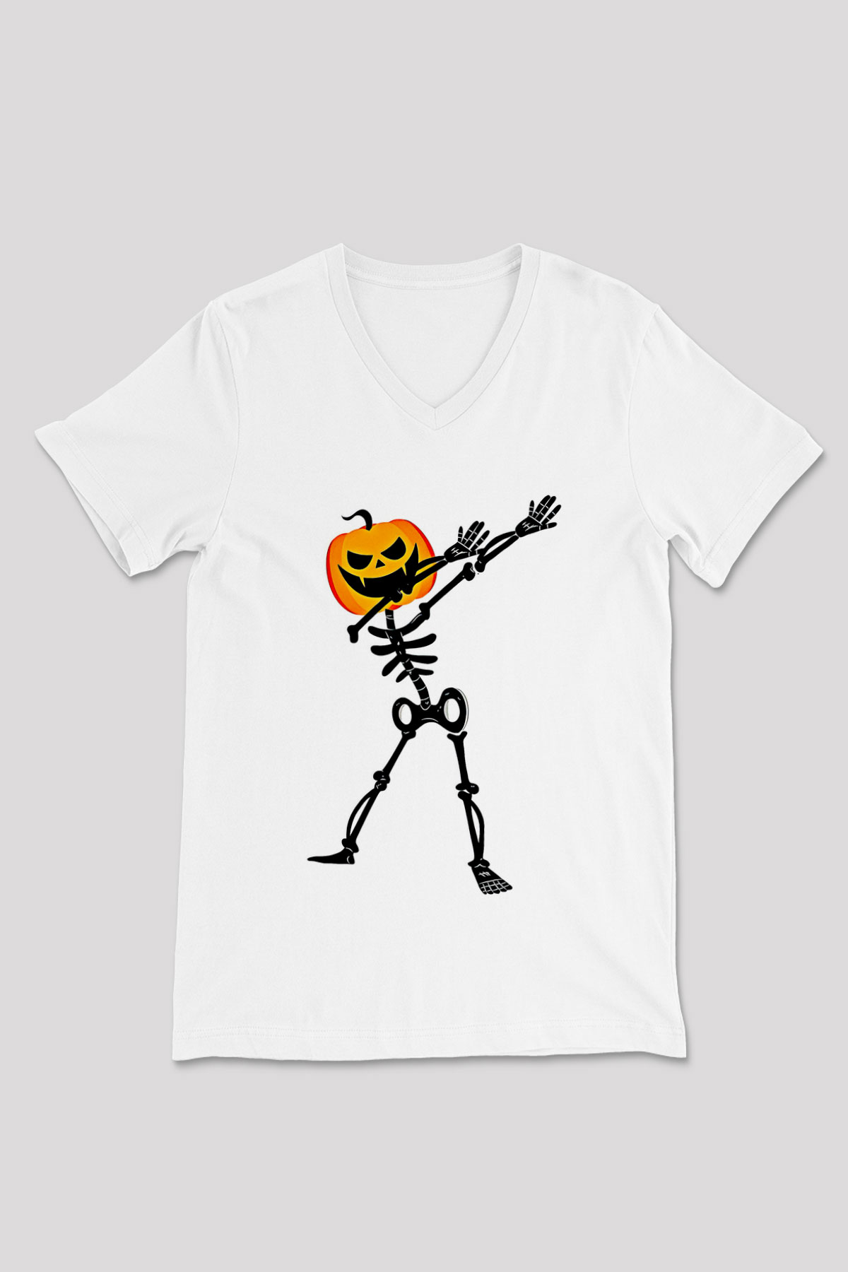 Halloween Baskılı Beyaz Unisex V Yaka Tişört - Tshirt