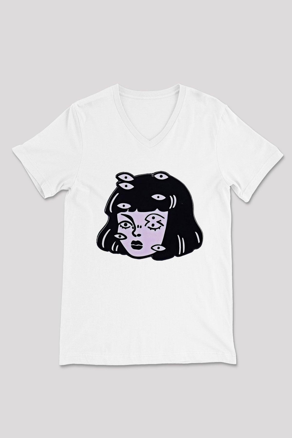 Halloween Baskılı Beyaz Unisex V Yaka Tişört - Tshirt