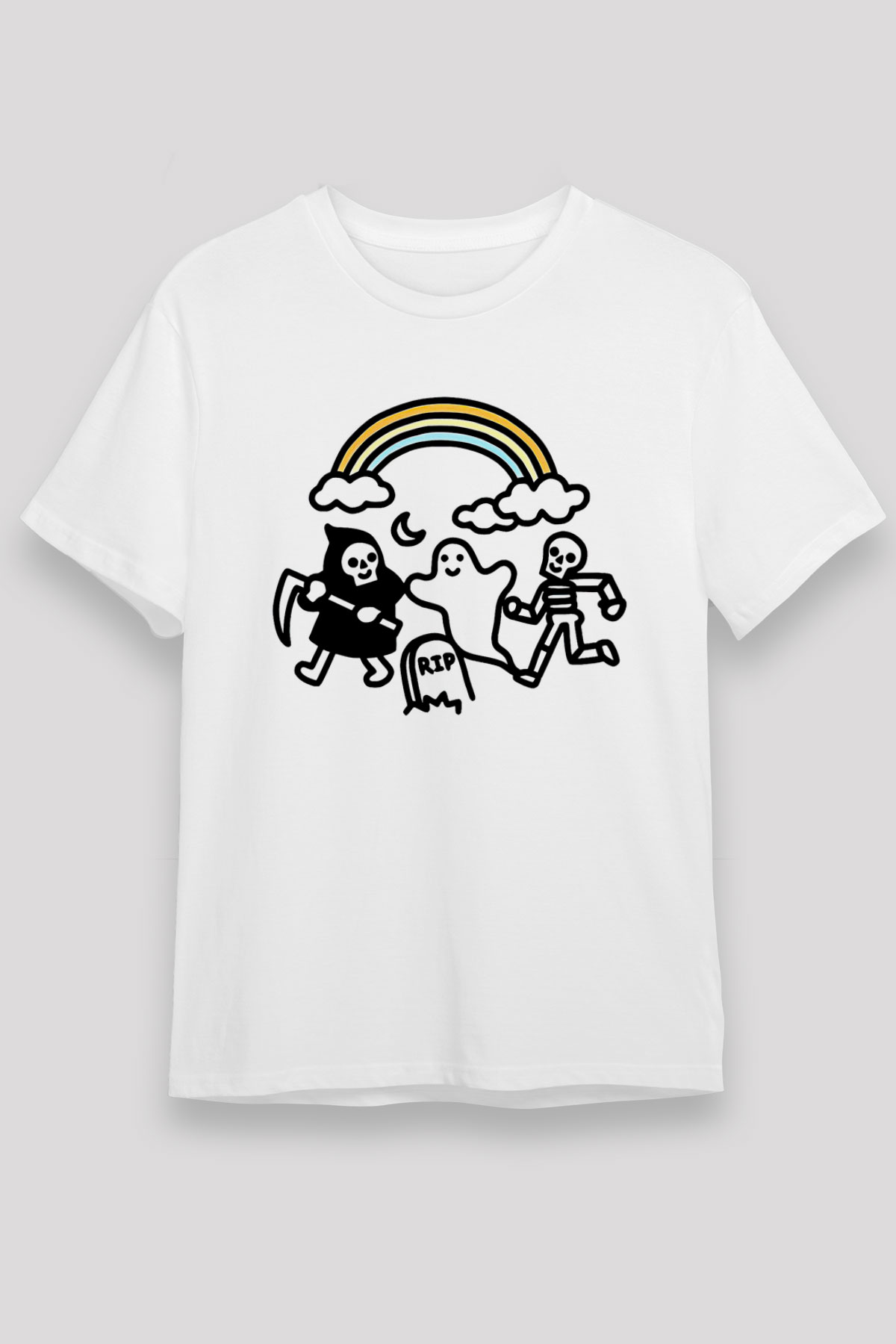 Halloween Baskılı Unisex Beyaz Tişört - Tshirt
