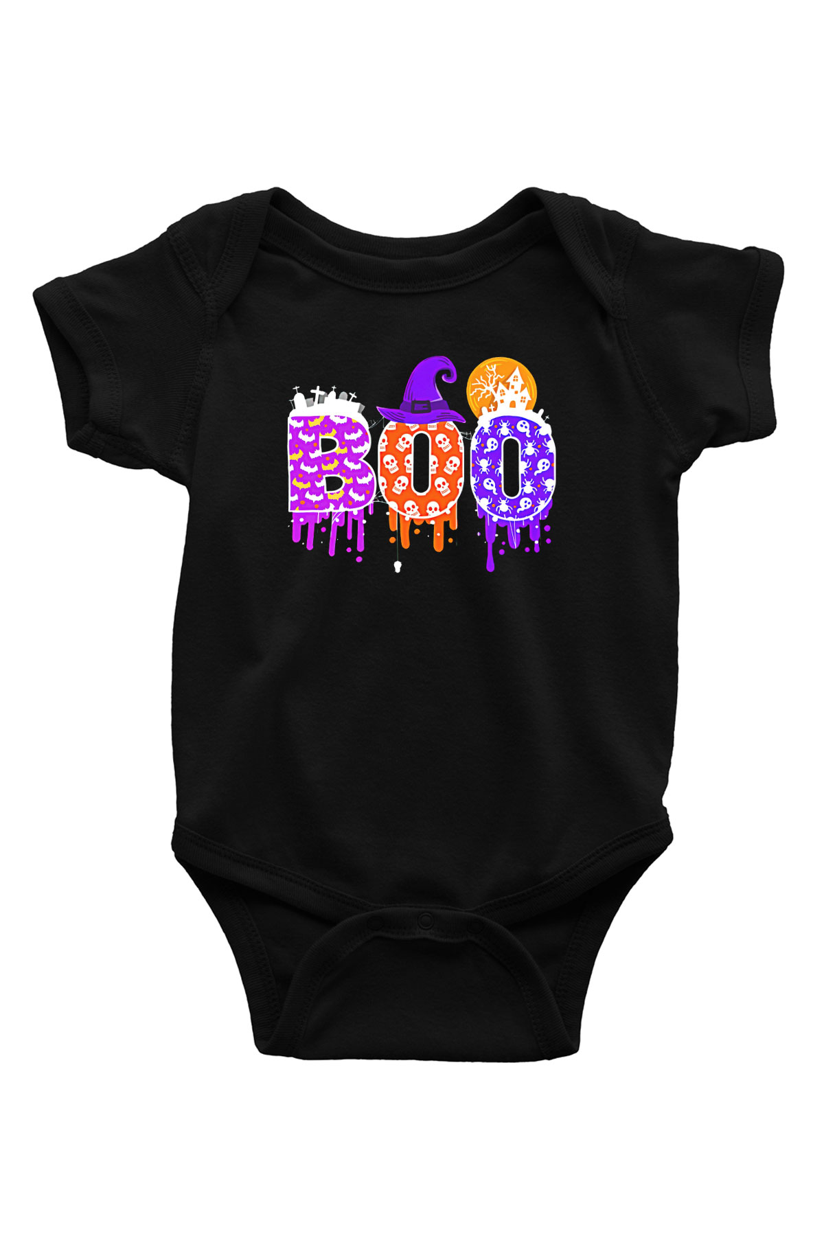 Halloween Baskılı Unisex Siyah Bebek Body - Zıbın