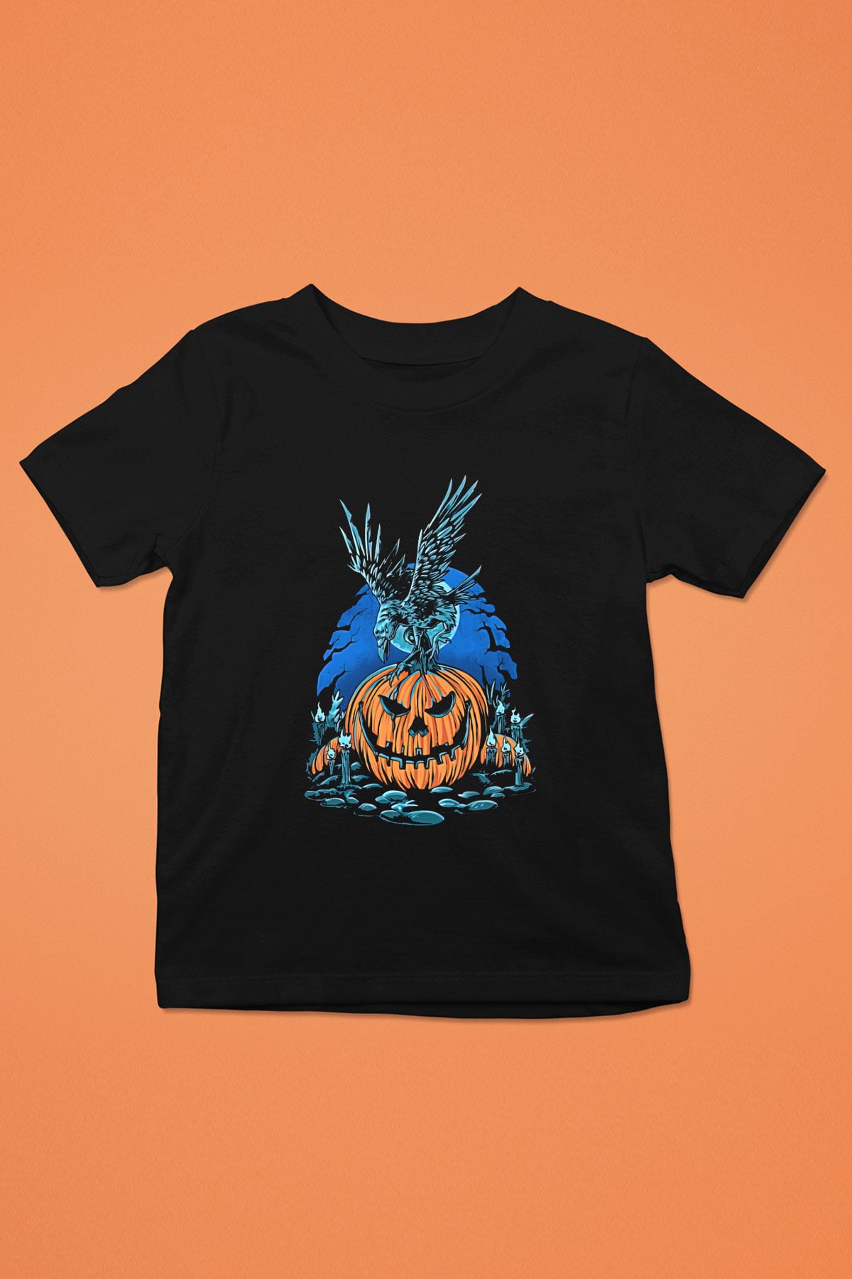 Halloween Baskılı Unisex Siyah Çocuk Tişört - Tshirt