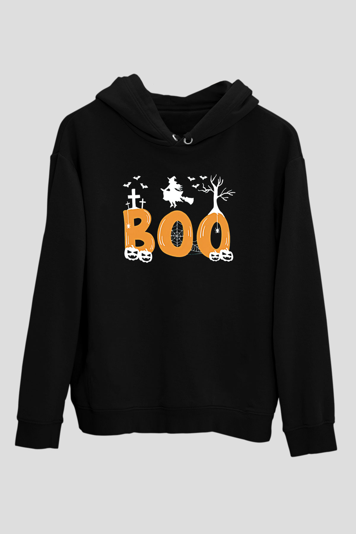 Halloween Baskılı Unisex Siyah Hoodie