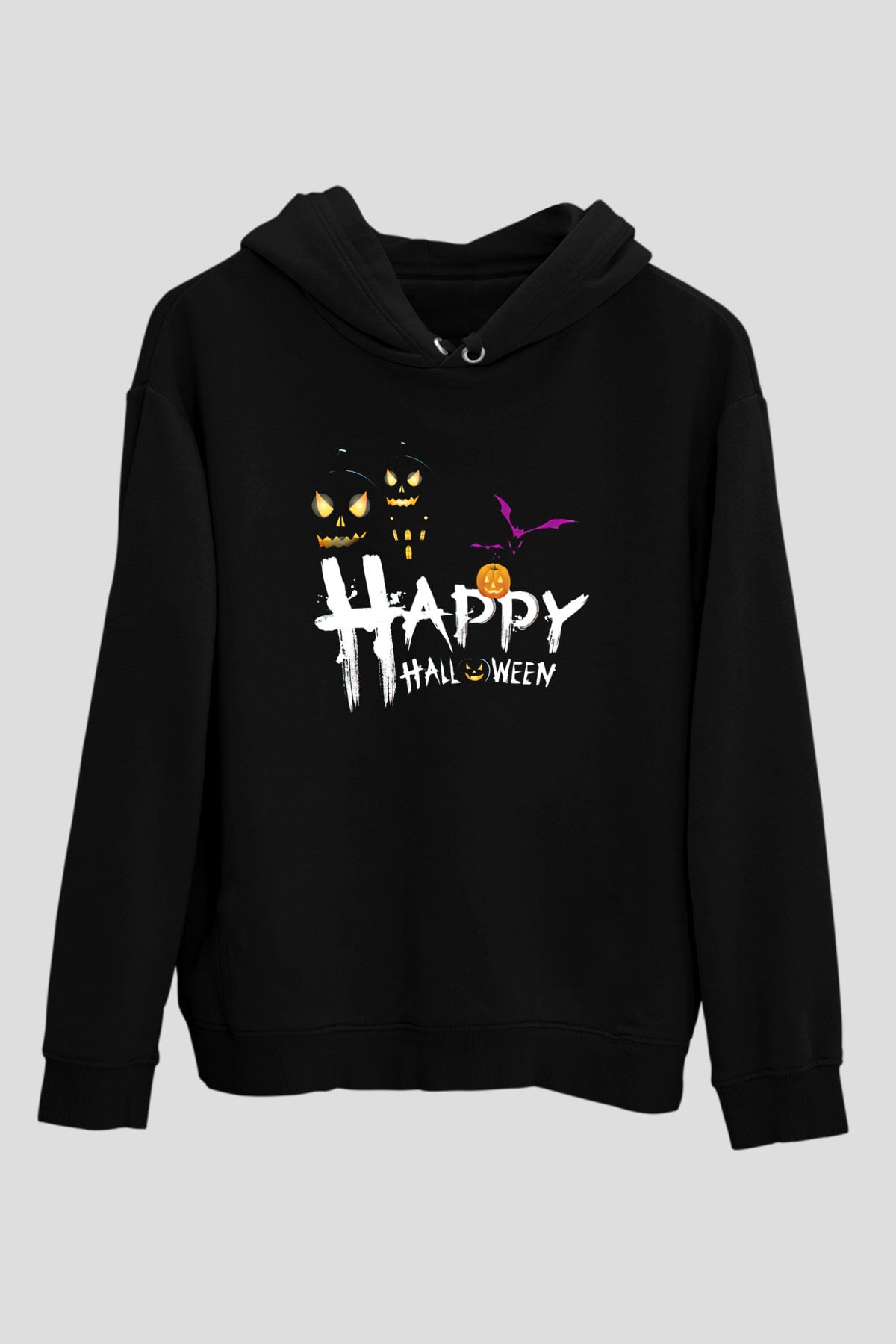 Halloween Baskılı Unisex Siyah Hoodie