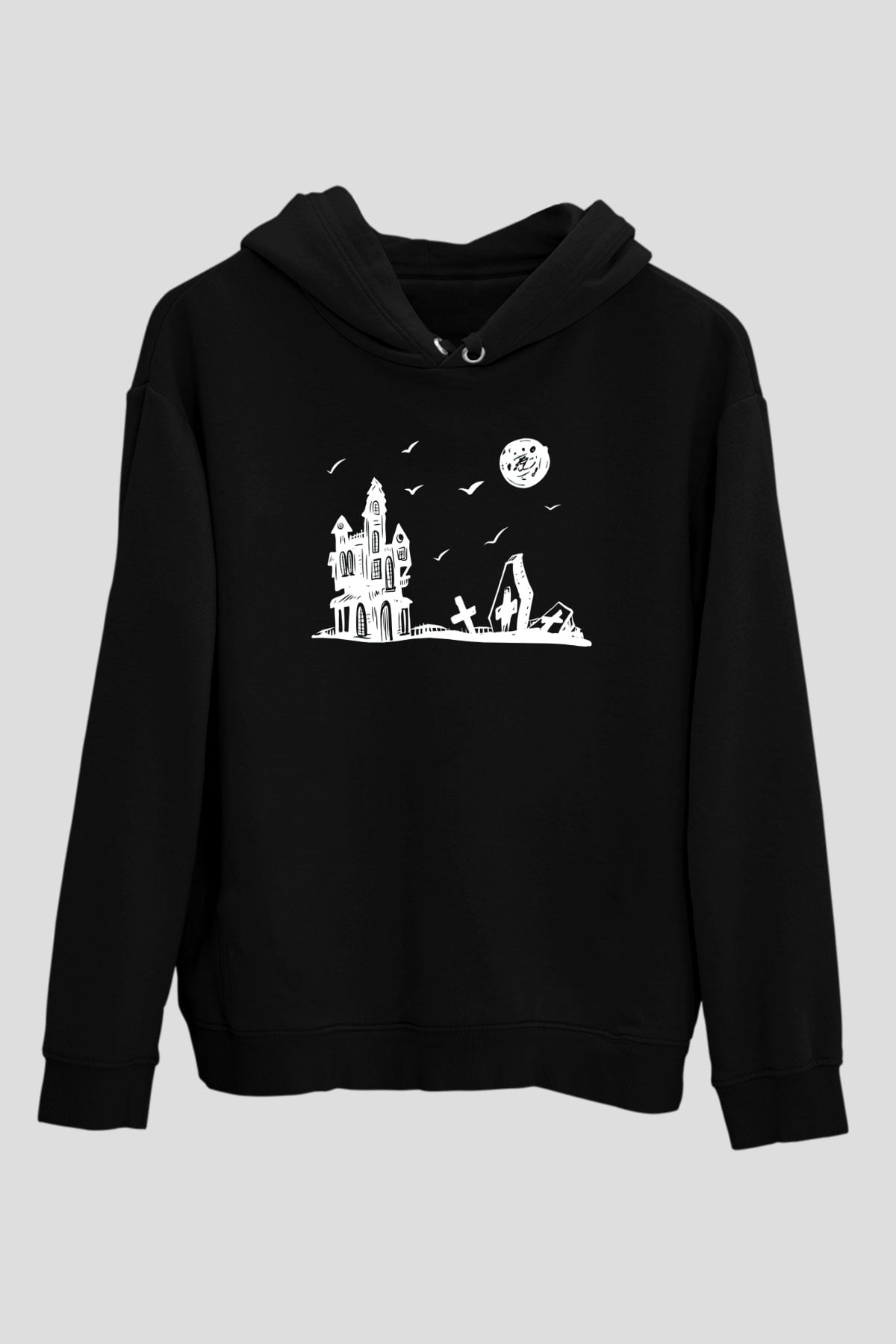 Halloween Baskılı Unisex Siyah Hoodie