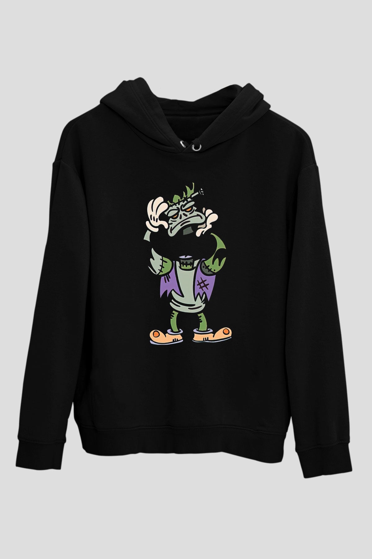 Halloween Baskılı Unisex Siyah Hoodie